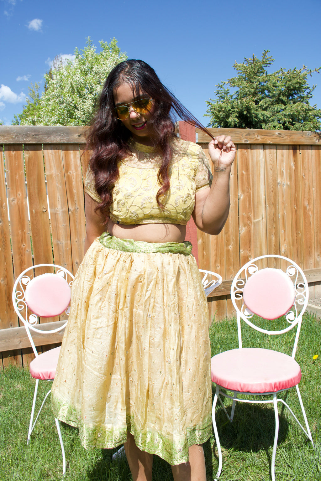 Sage Biscuit Twirl Tales Midi Skirt