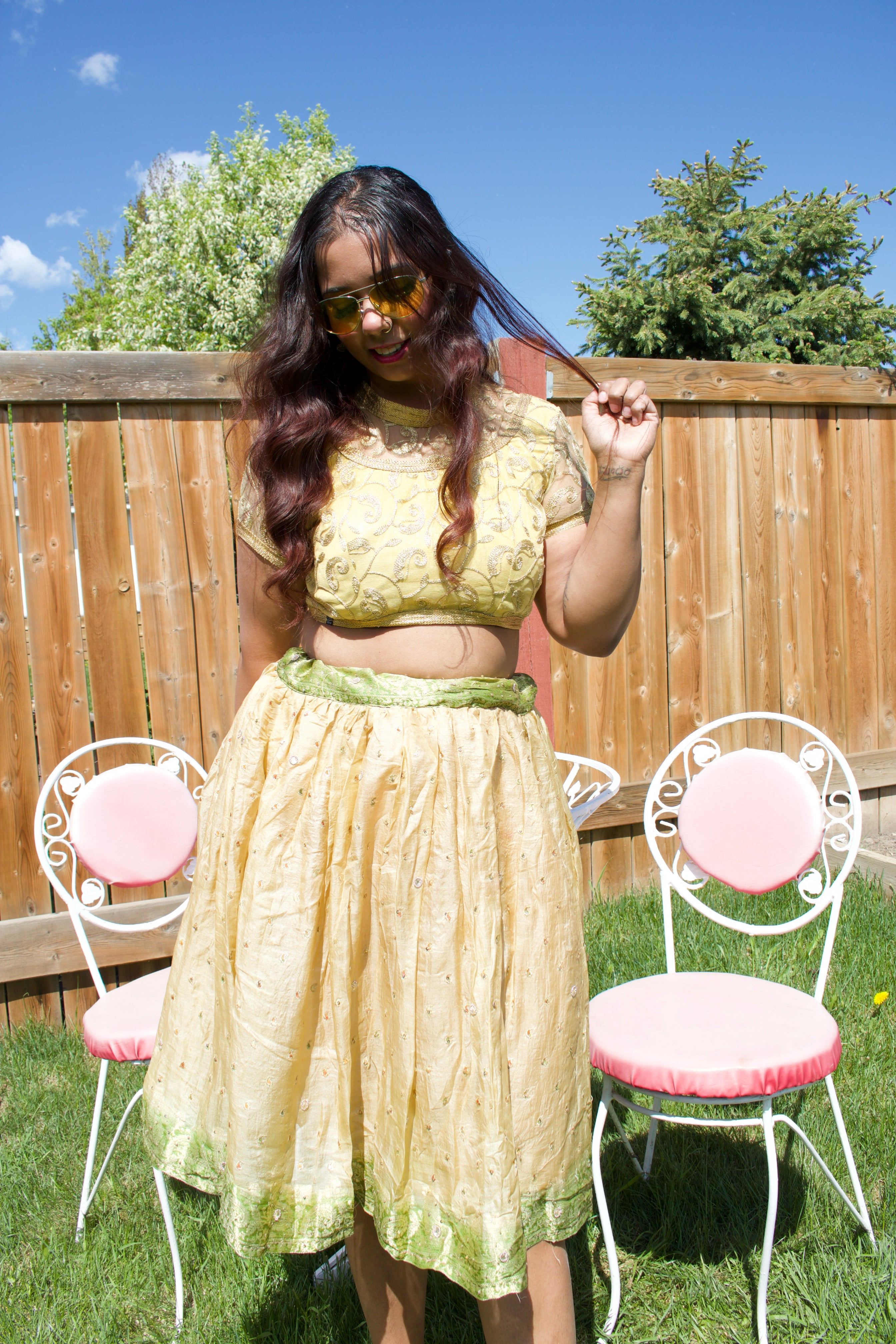 Sage Biscuit Twirl Tales Midi Skirt