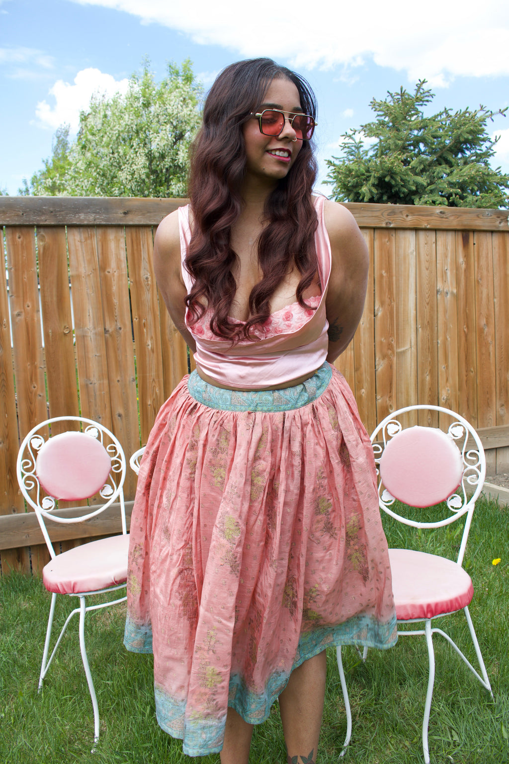 Peachy Twirl Tales Midi Skirt