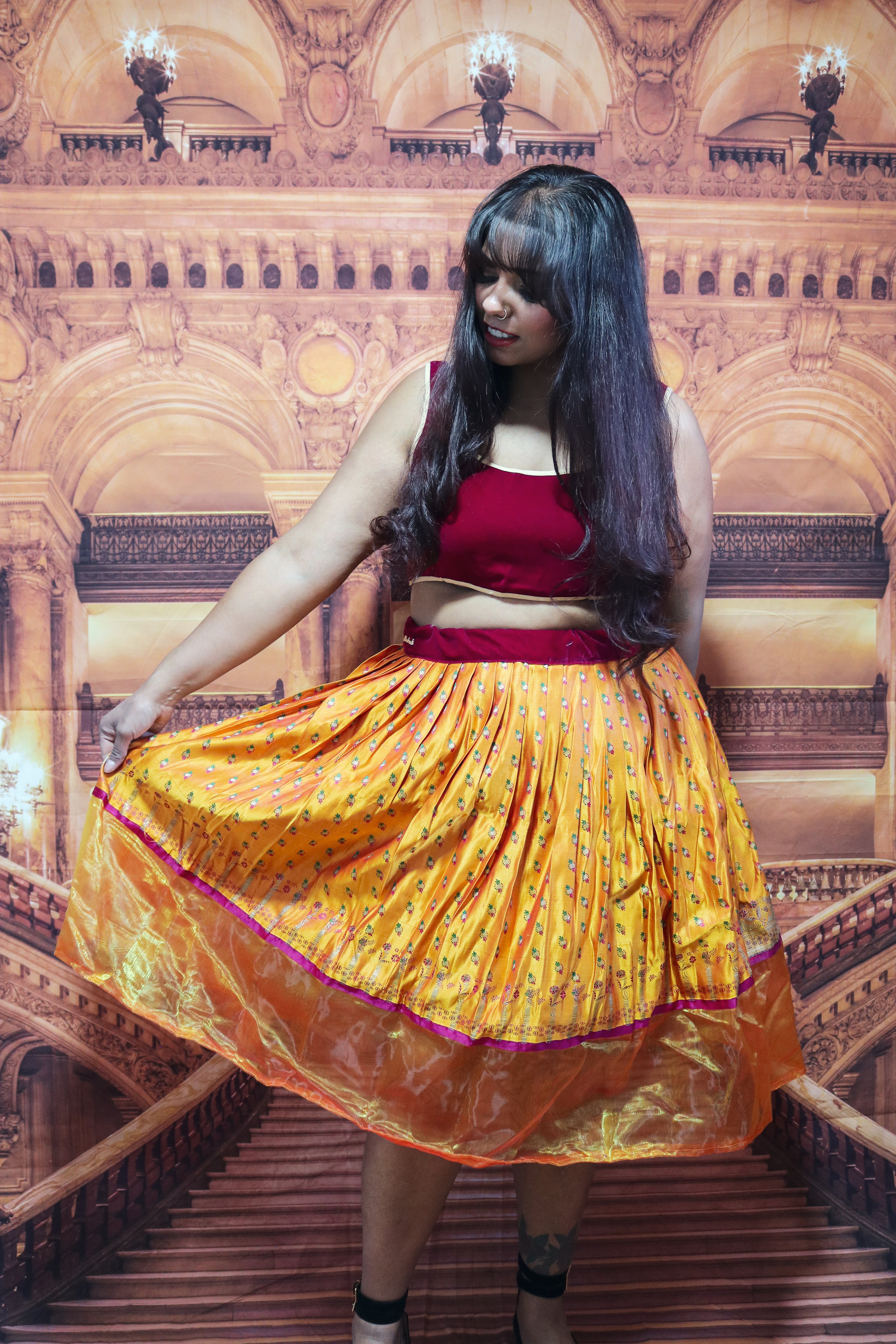 “Maharani’s Sunset Majesty” Midi Co-ord Set