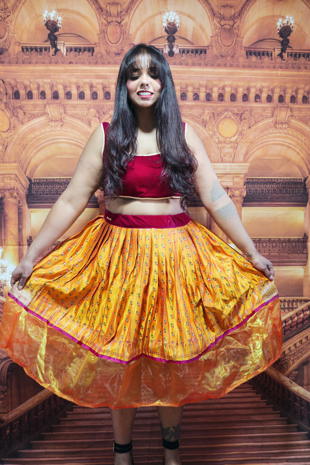 “Maharani’s Sunset Majesty” Midi Co-ord Set