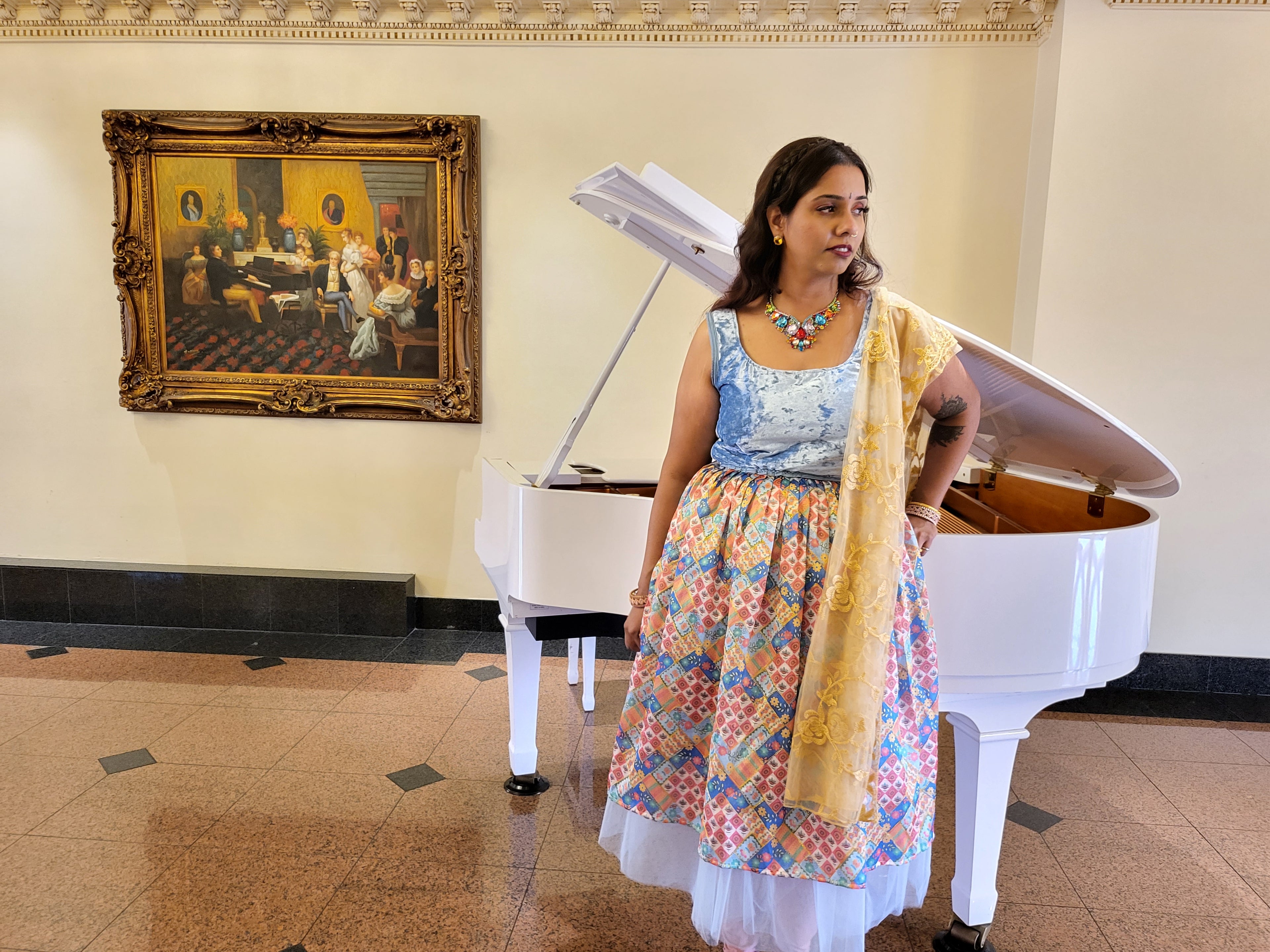 Pastel Goddess Blue Velvet Knee Length Dress