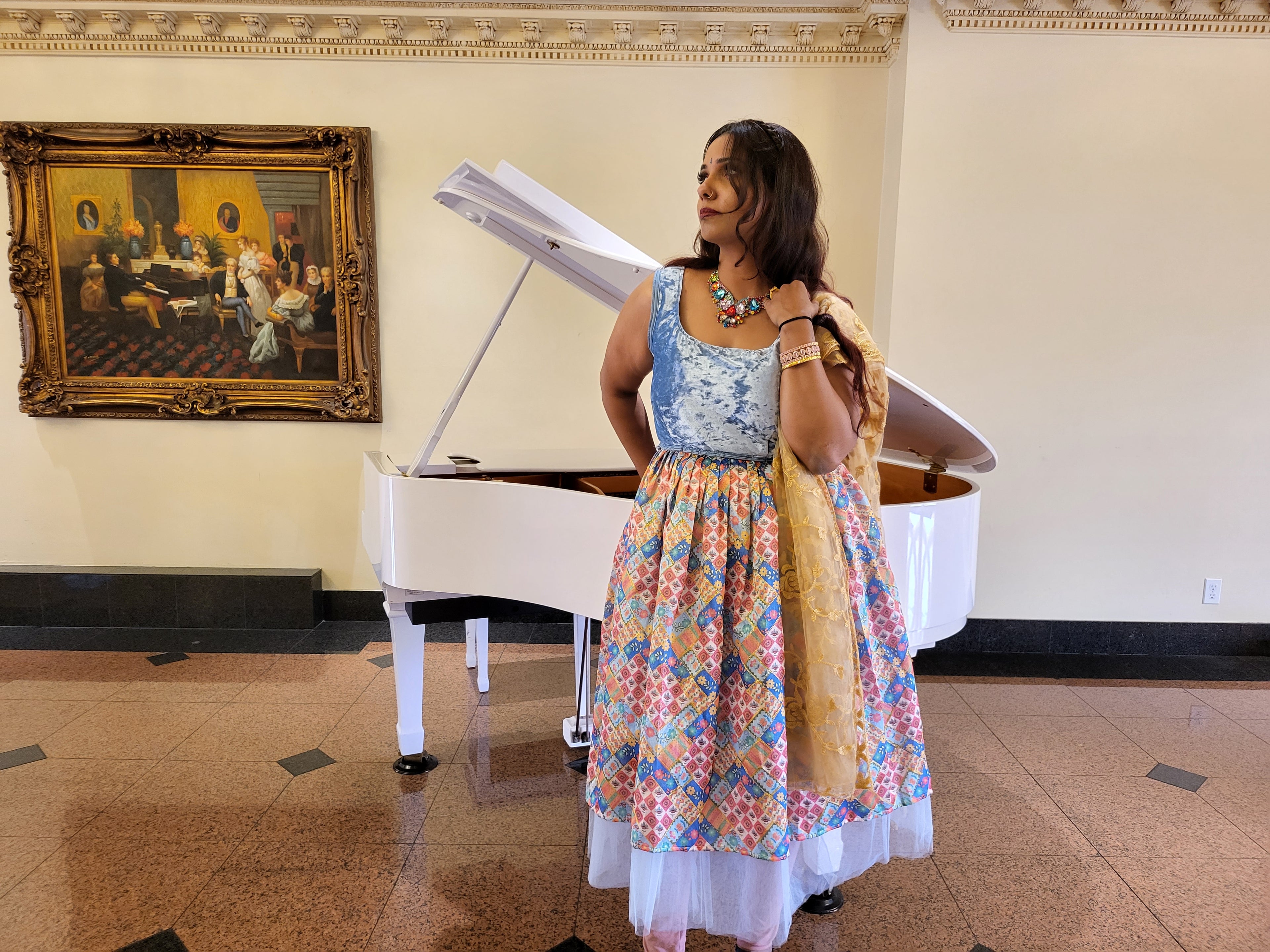 Pastel Goddess Blue Velvet Knee Length Dress