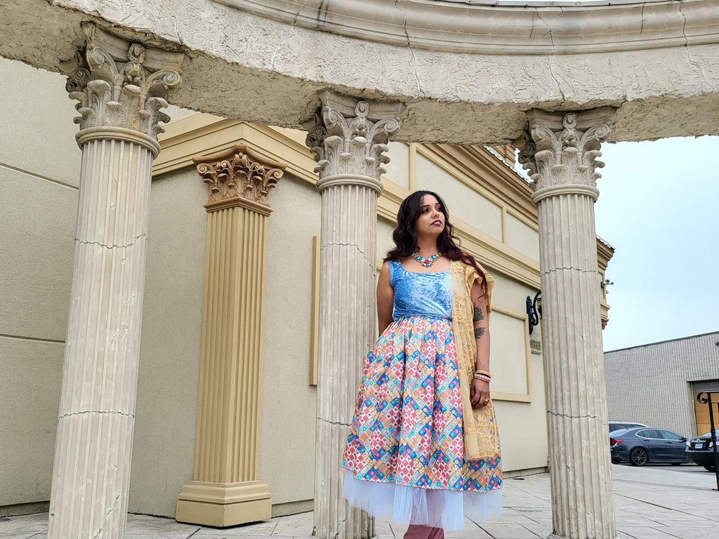 Pastel Goddess Blue Velvet Knee Length Dress