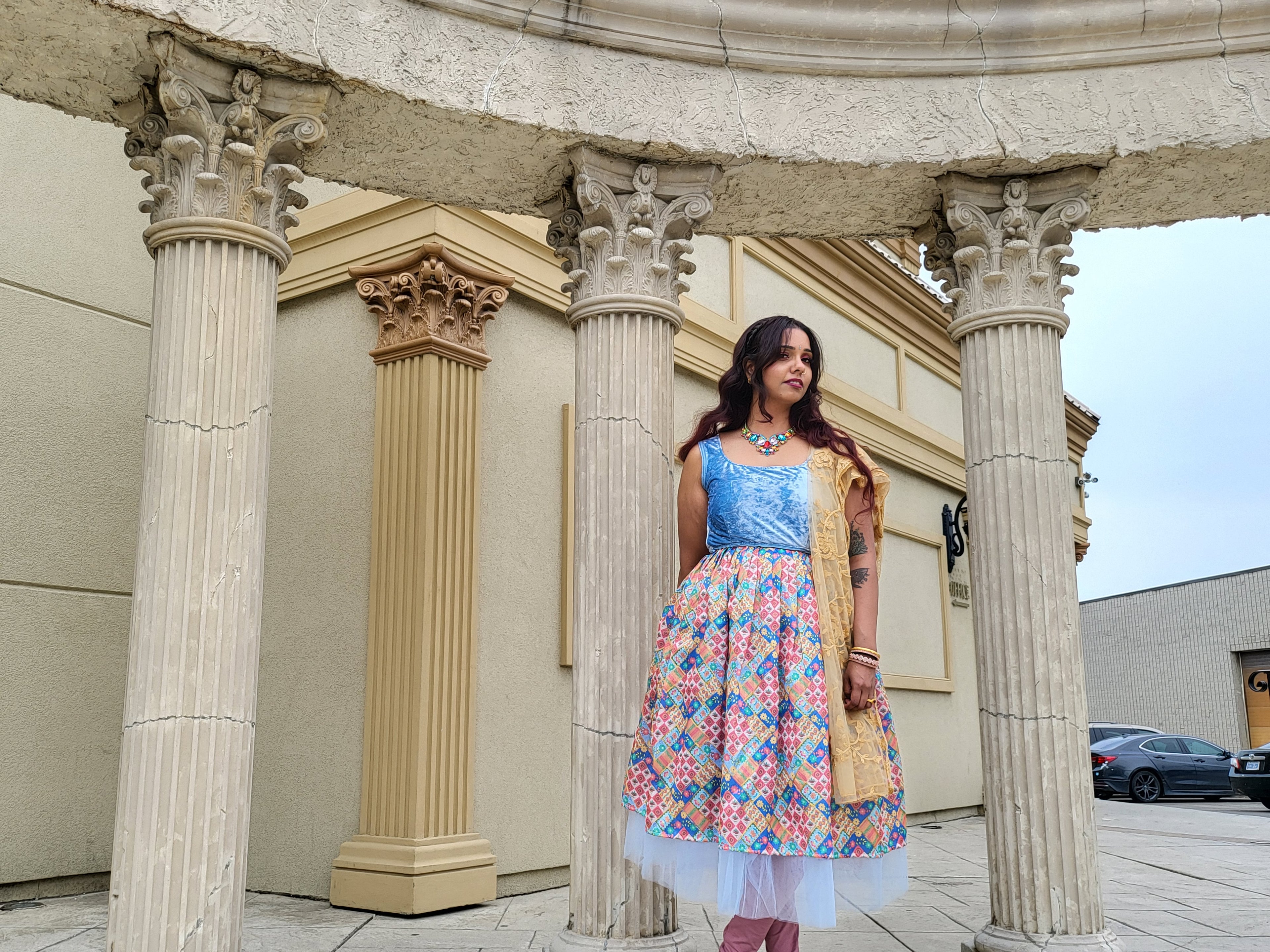 Pastel Goddess Blue Velvet Knee Length Dress