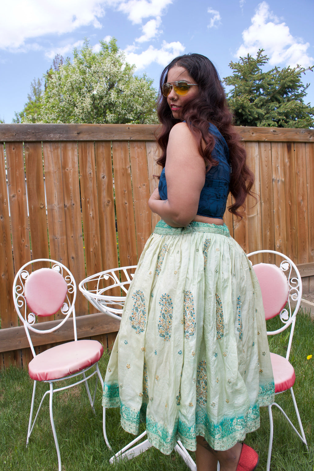 Avocado Twirl Tales Midi Skirt