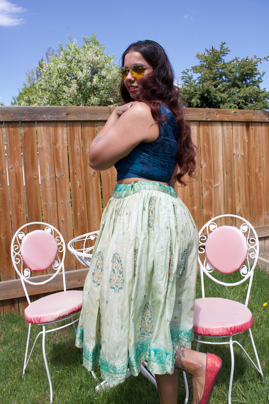 Avocado Twirl Tales Midi Skirt