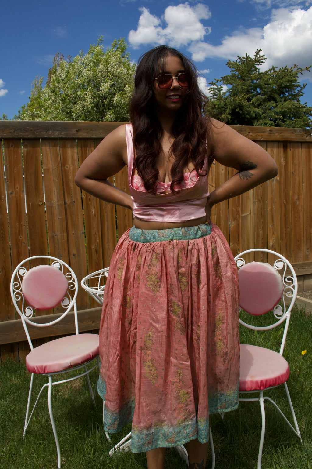 Peachy Twirl Tales Midi Skirt