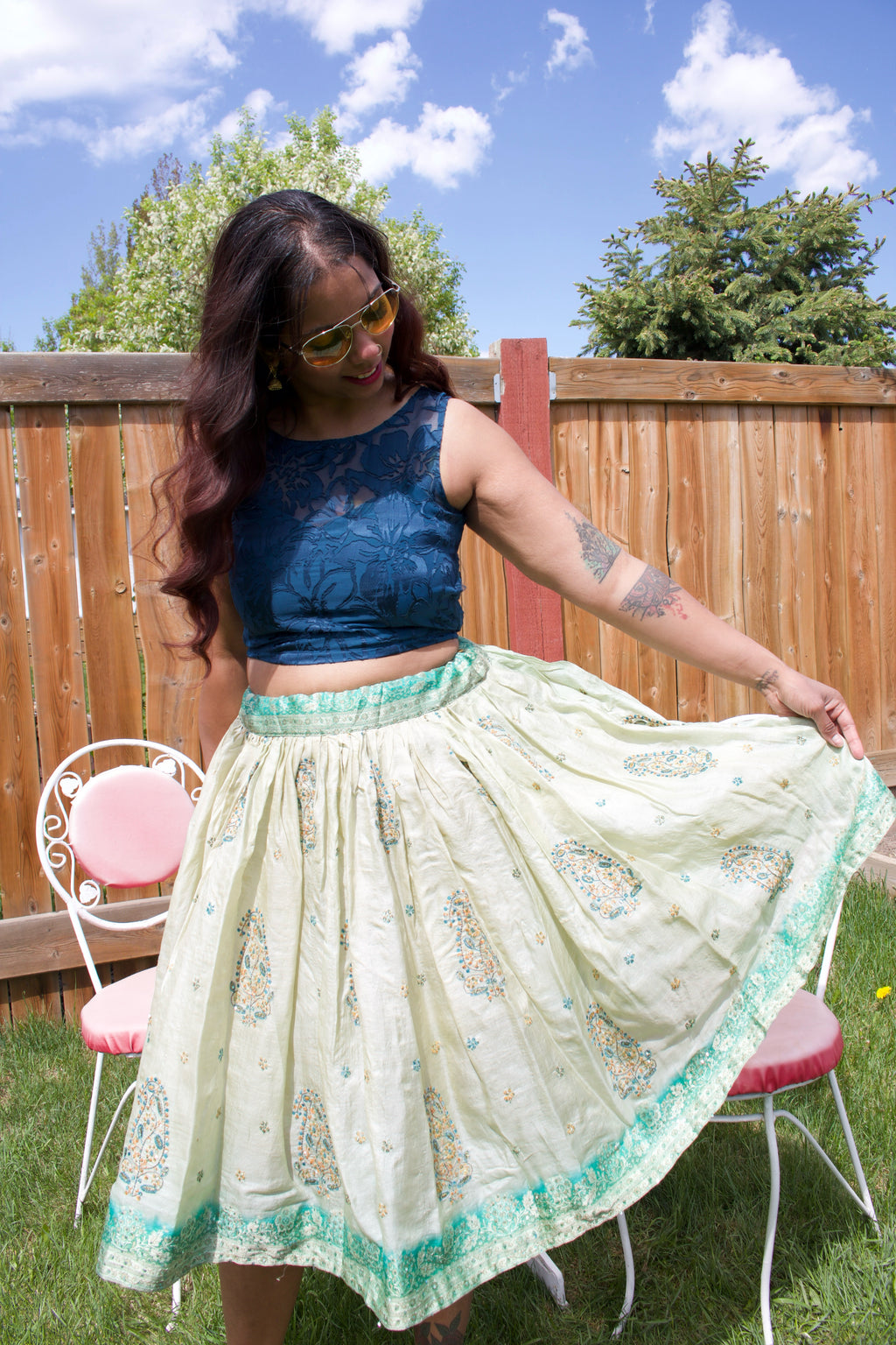 Avocado Twirl Tales Midi Skirt