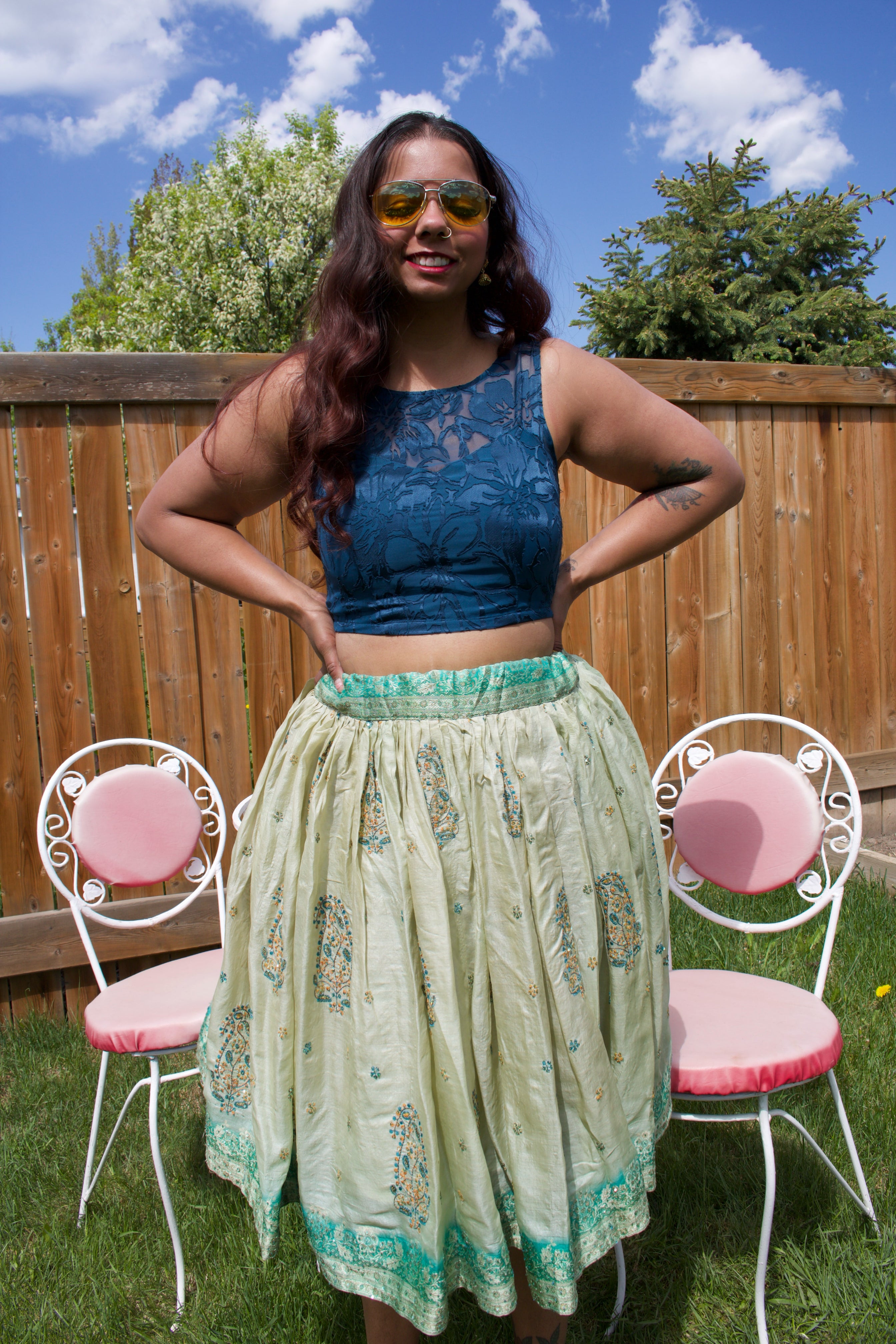Avocado Twirl Tales Midi Skirt