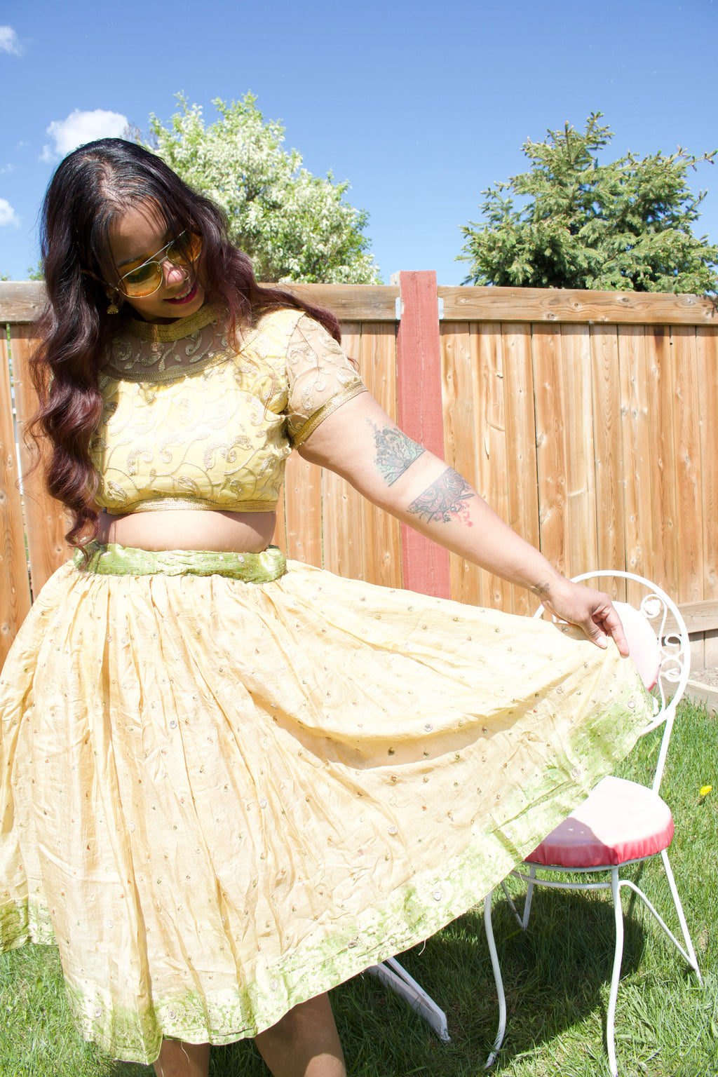 Sage Biscuit Twirl Tales Midi Skirt