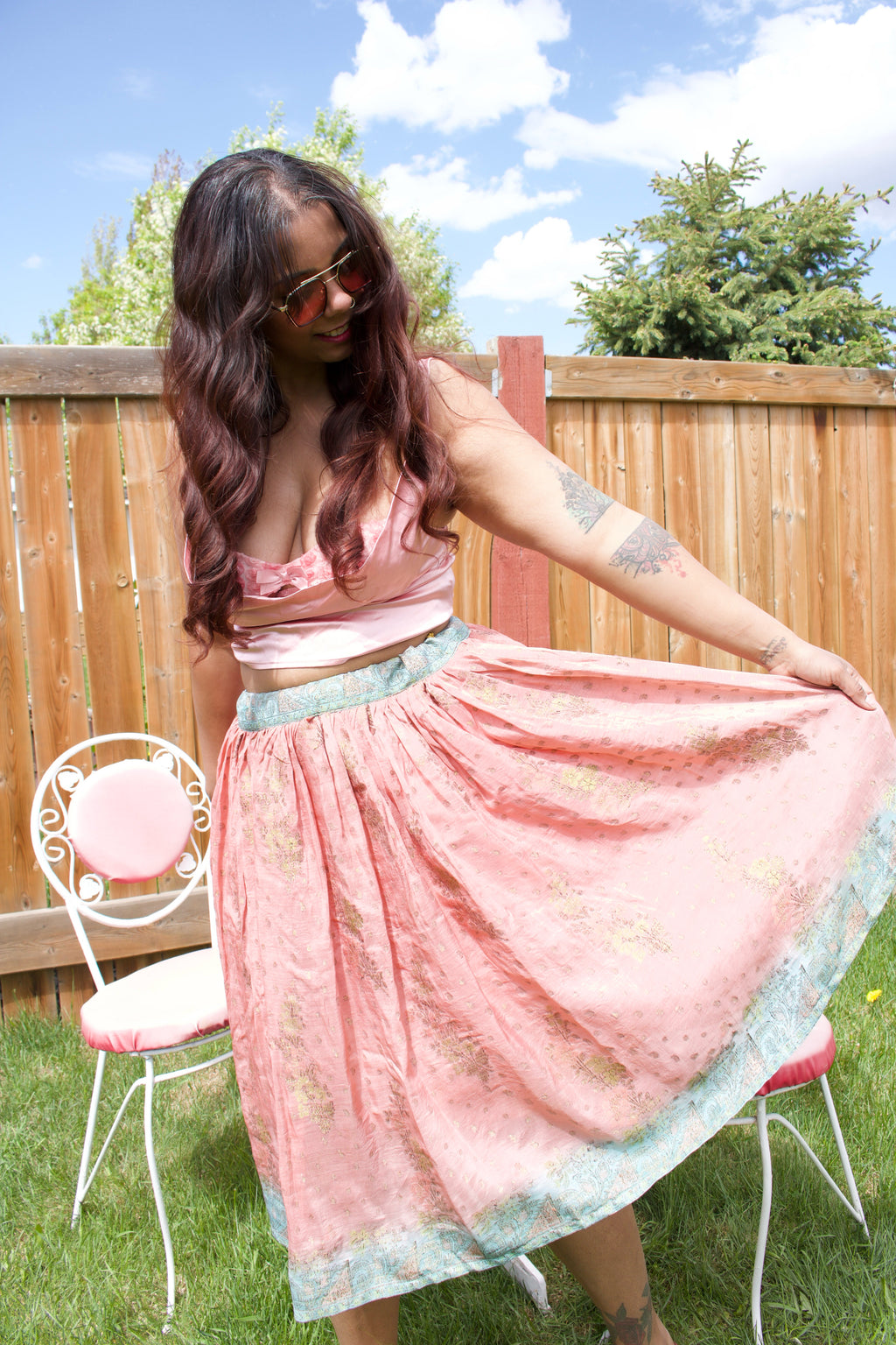 Peachy Twirl Tales Midi Skirt