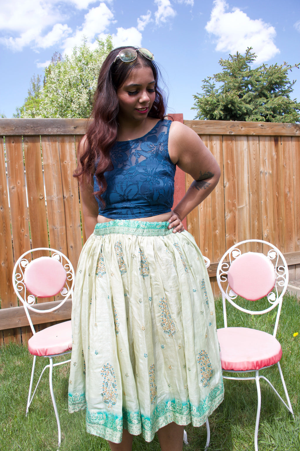 Avocado Twirl Tales Midi Skirt