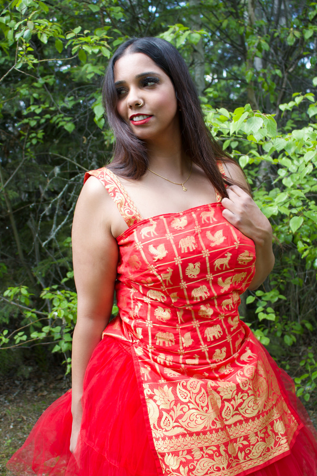 Golden Red Animals Above Knee Tulle Dress