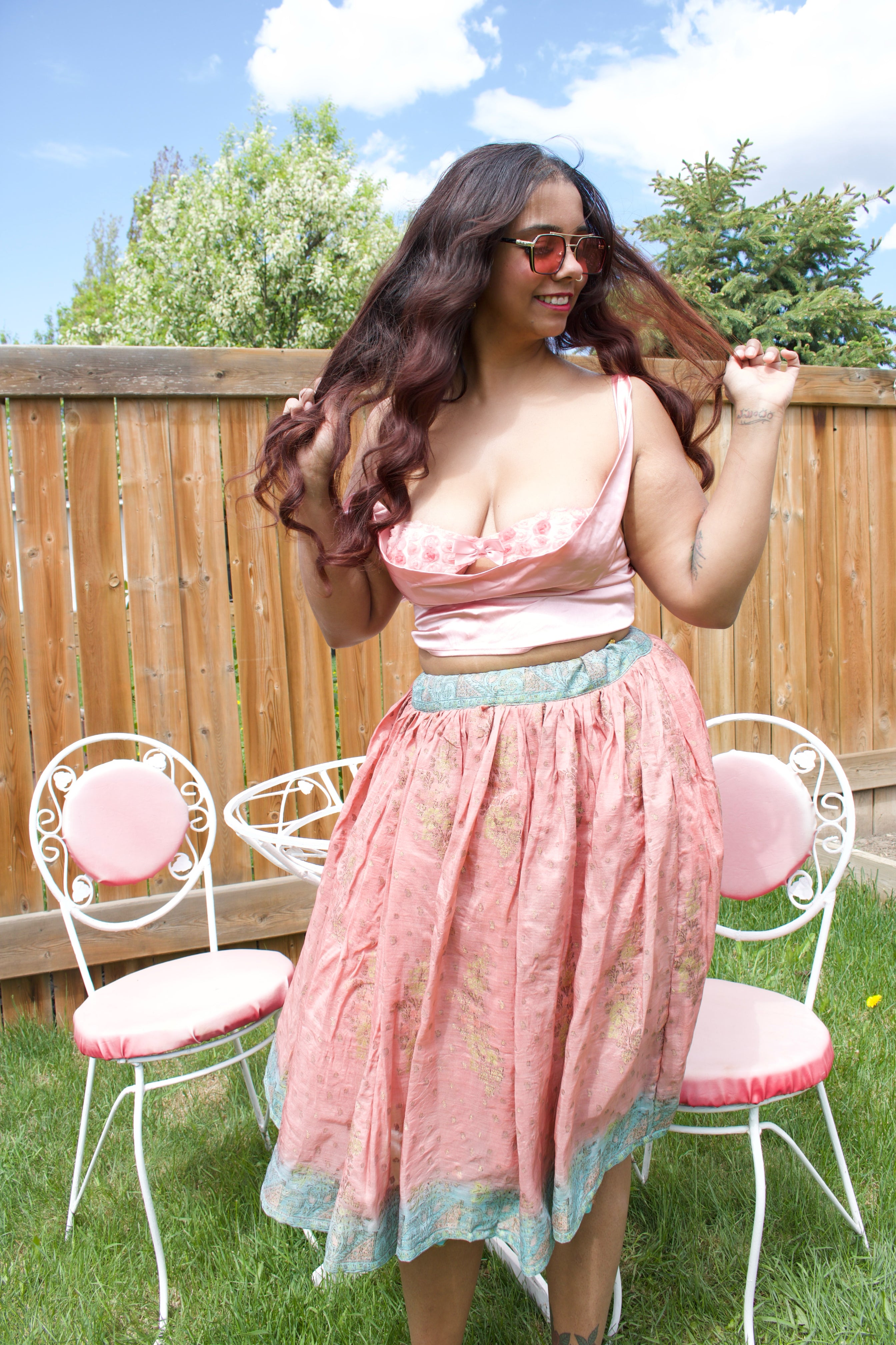 Peachy Twirl Tales Midi Skirt