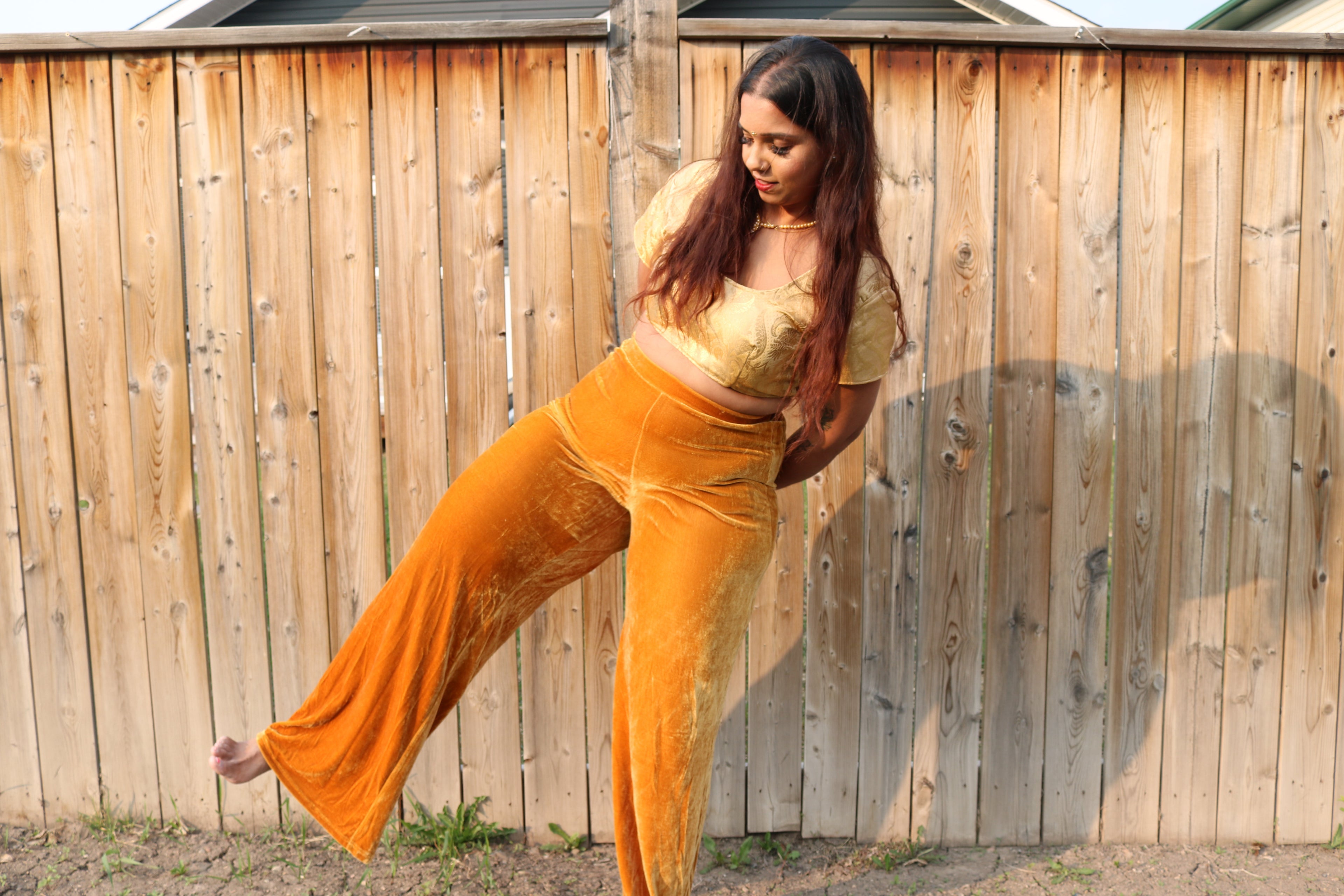 "The Gold Obsession" Ultra Crop Top with Velvet Pants