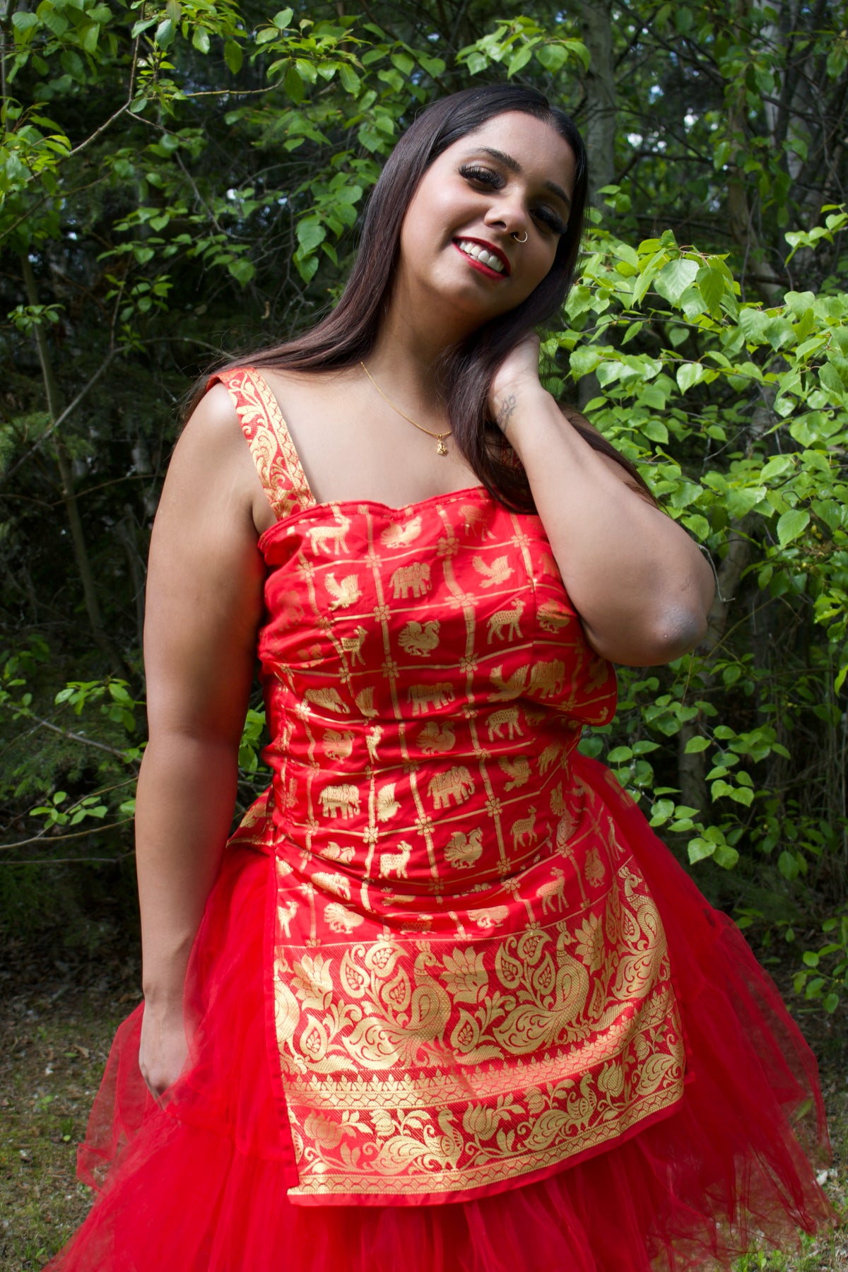 Golden Red Animals Above Knee Tulle Dress