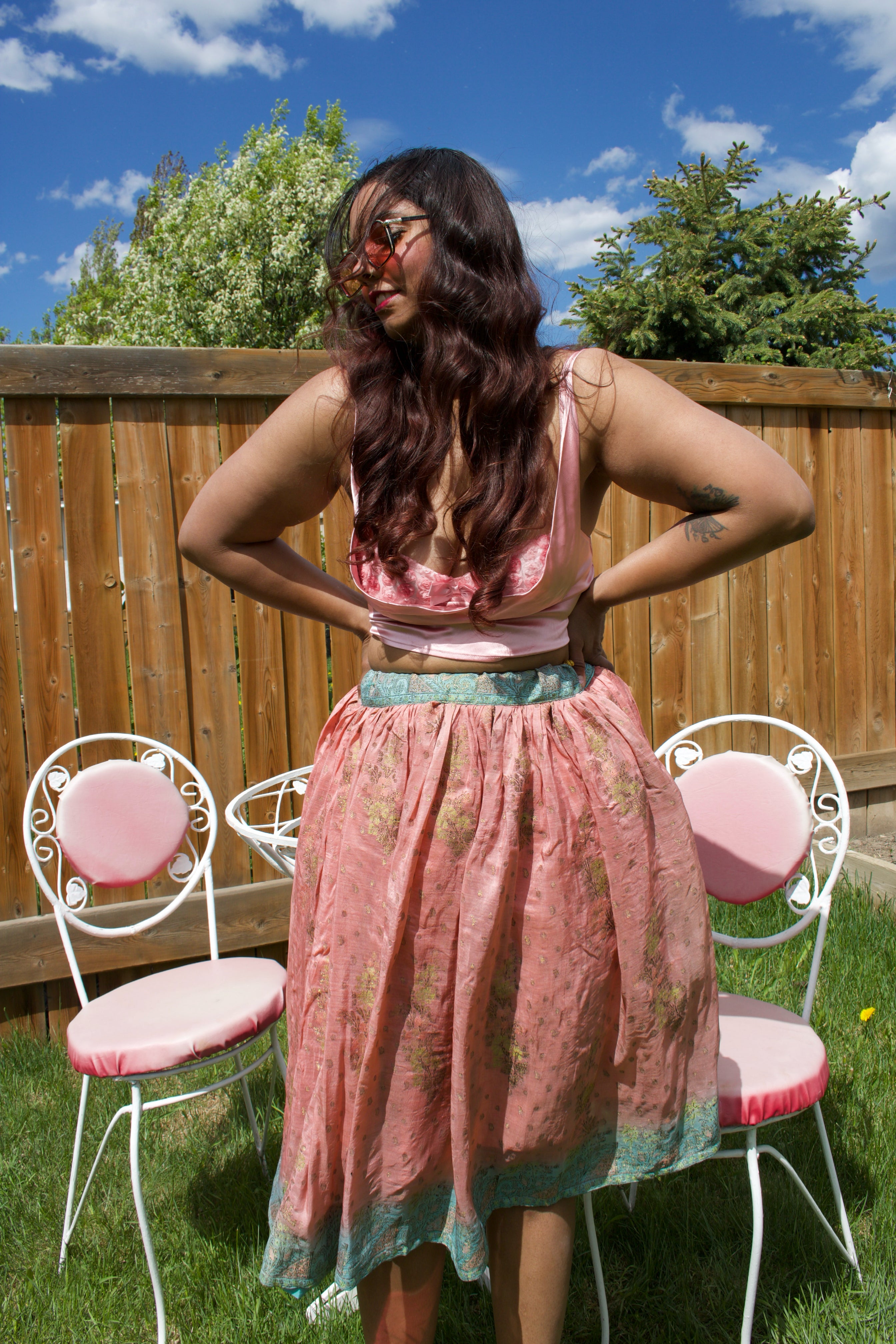 Peachy Twirl Tales Midi Skirt