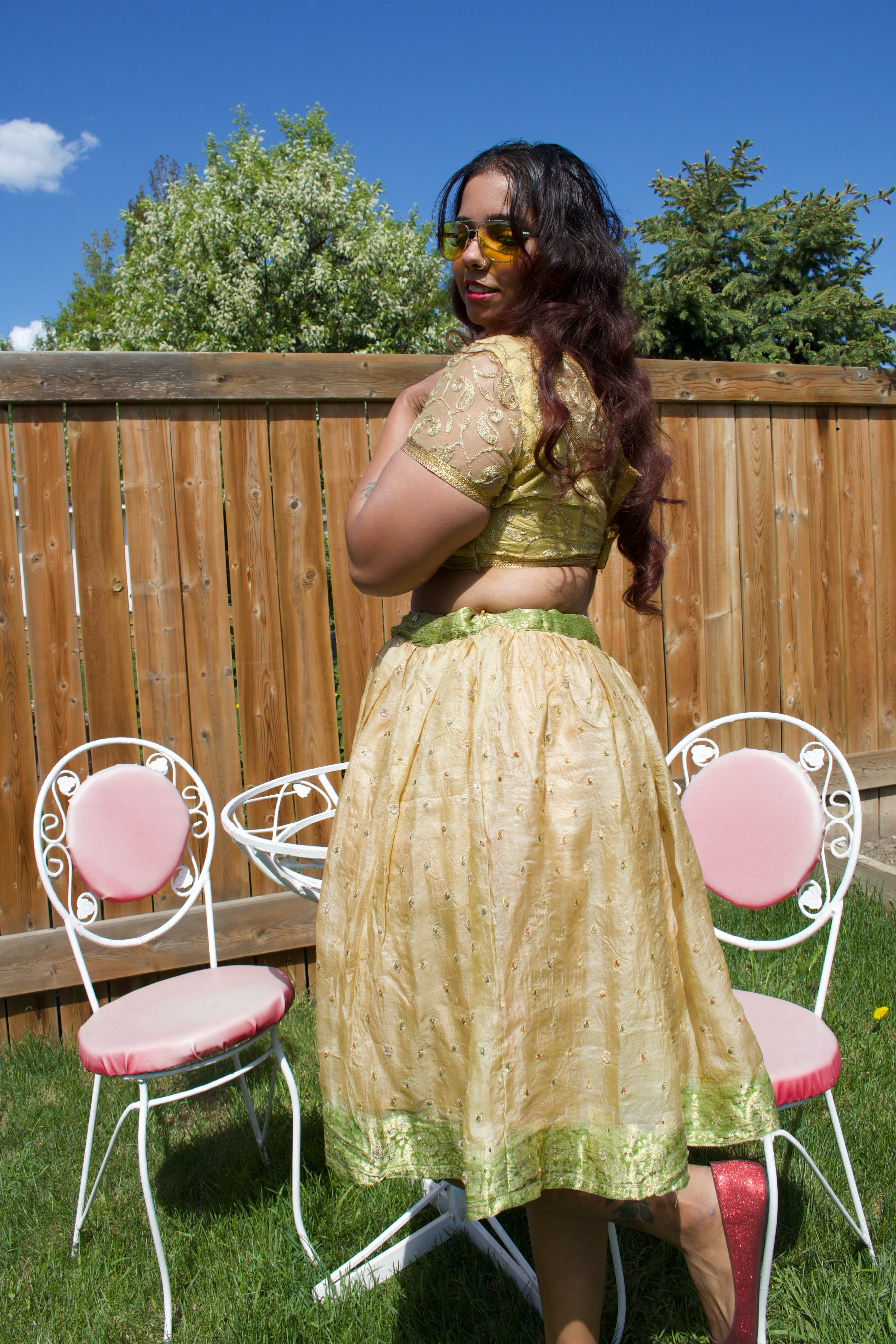 Sage Biscuit Twirl Tales Midi Skirt