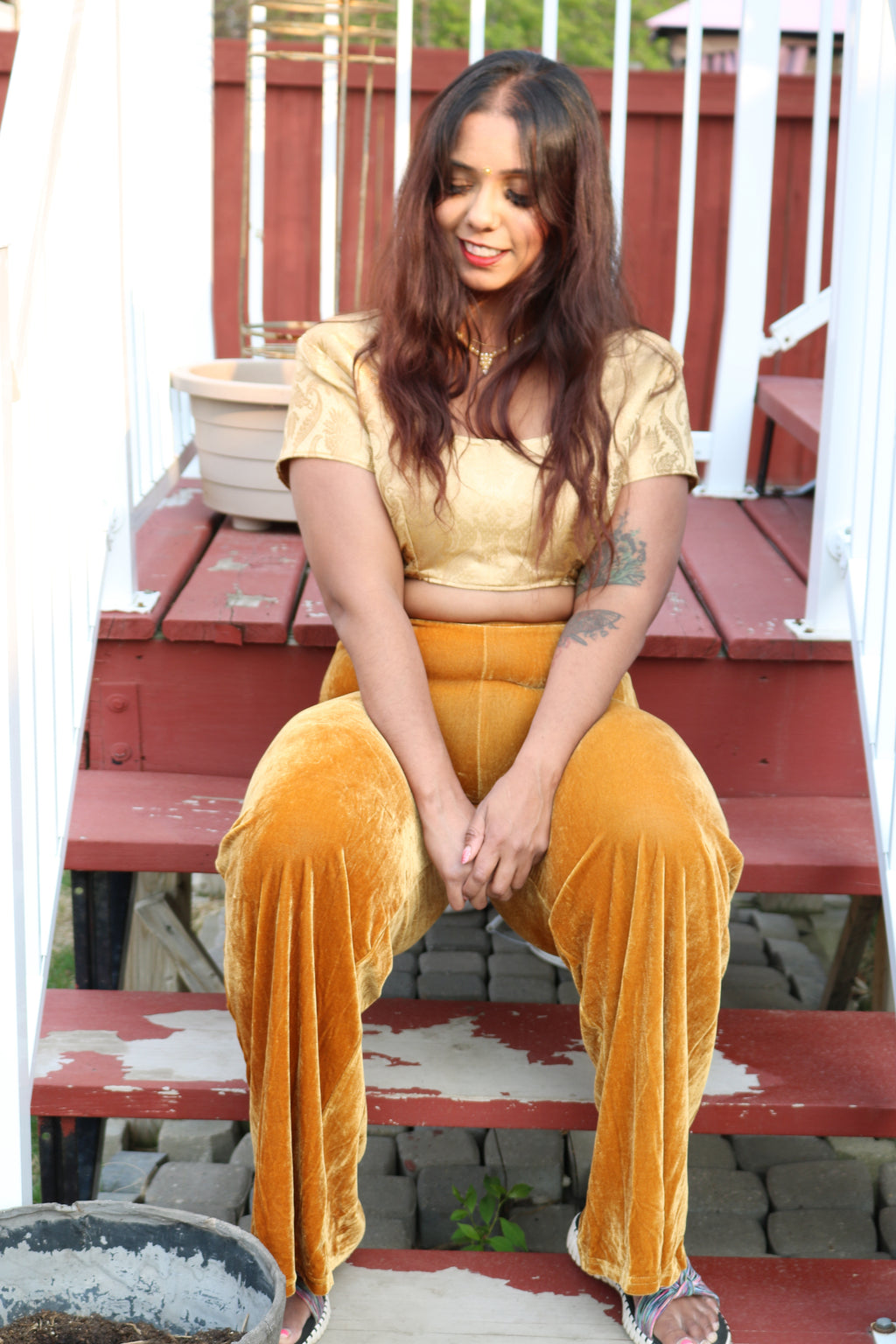 "The Gold Obsession" Ultra Crop Top with Velvet Pants