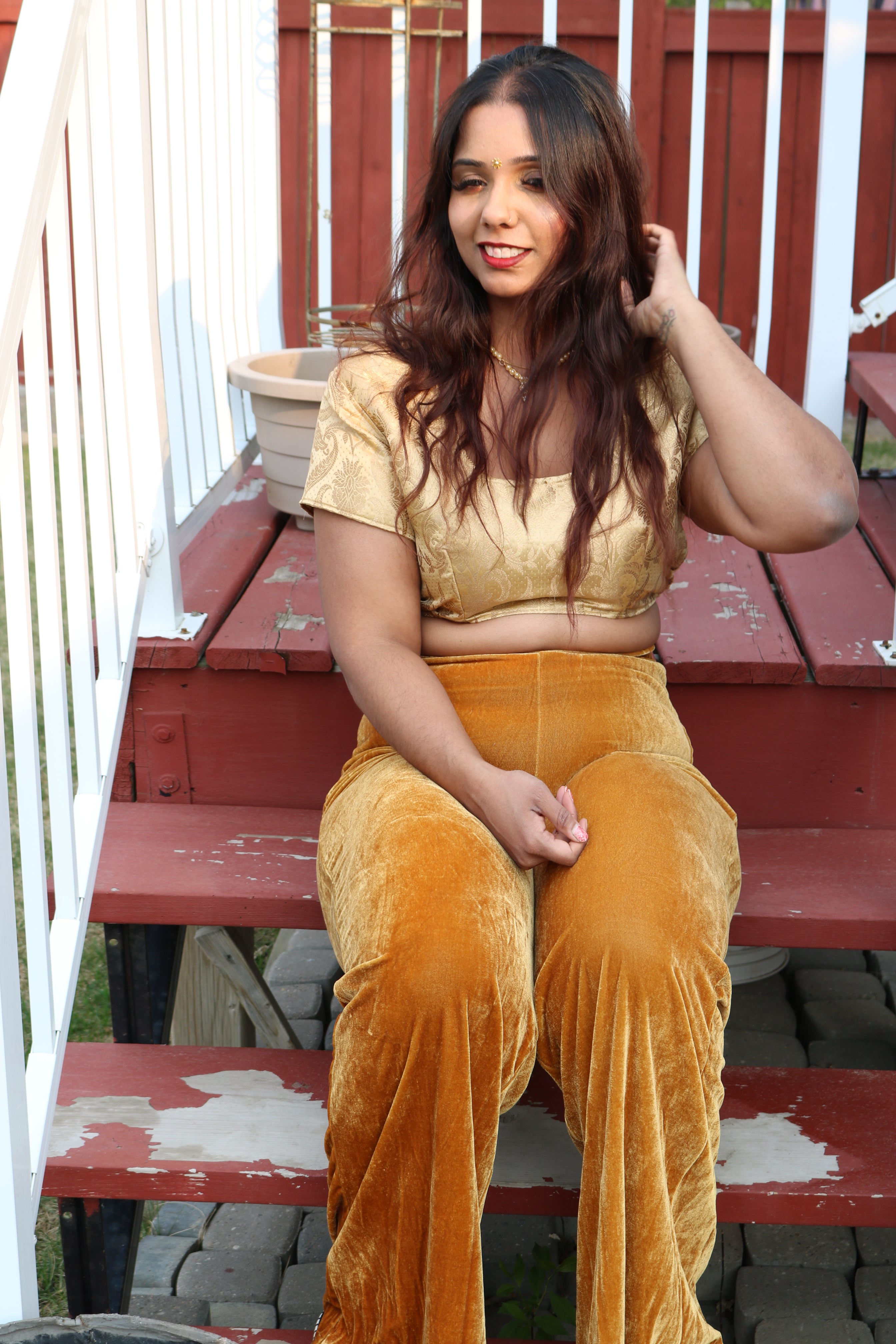 "The Gold Obsession" Ultra Crop Top with Velvet Pants