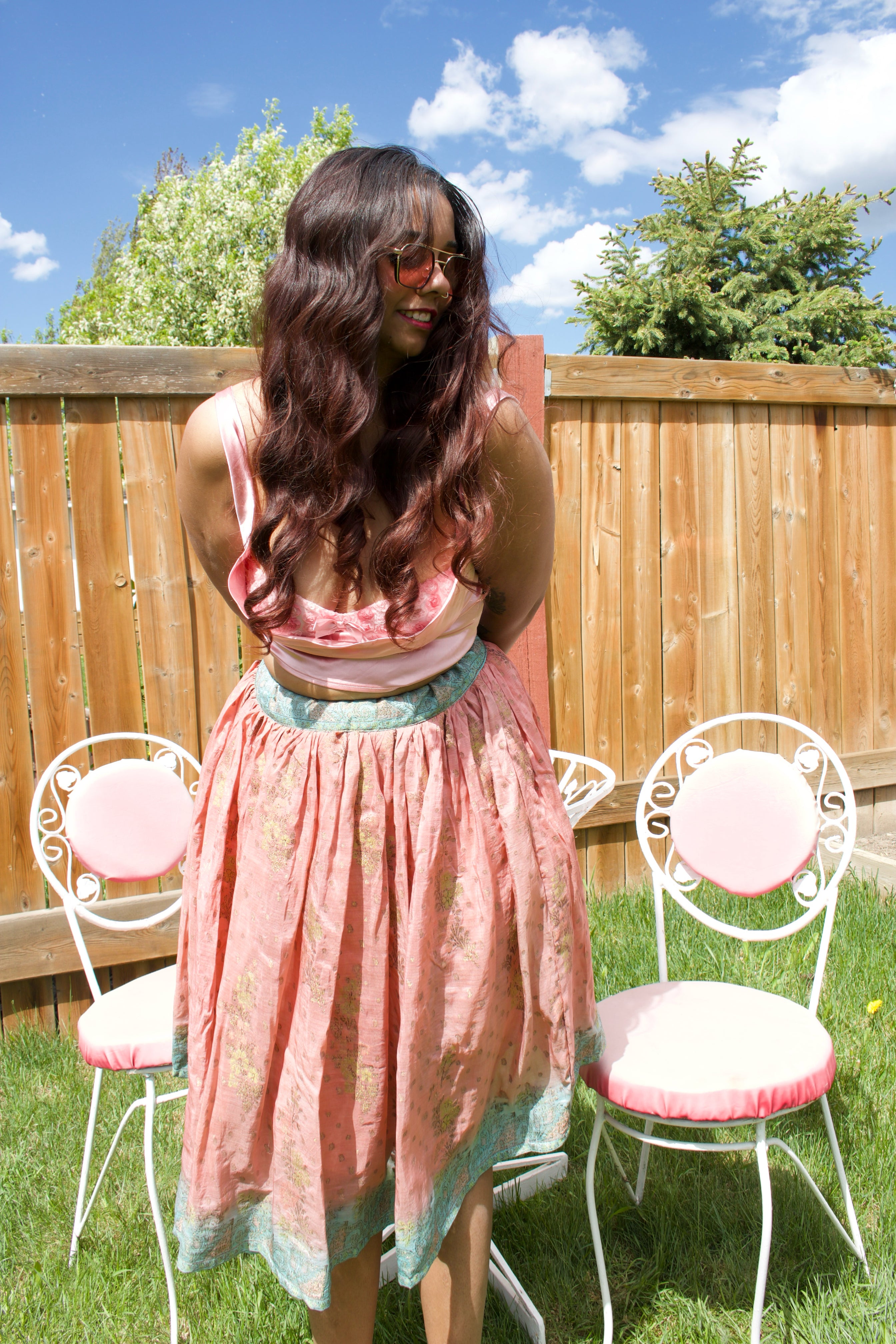 Peachy Twirl Tales Midi Skirt