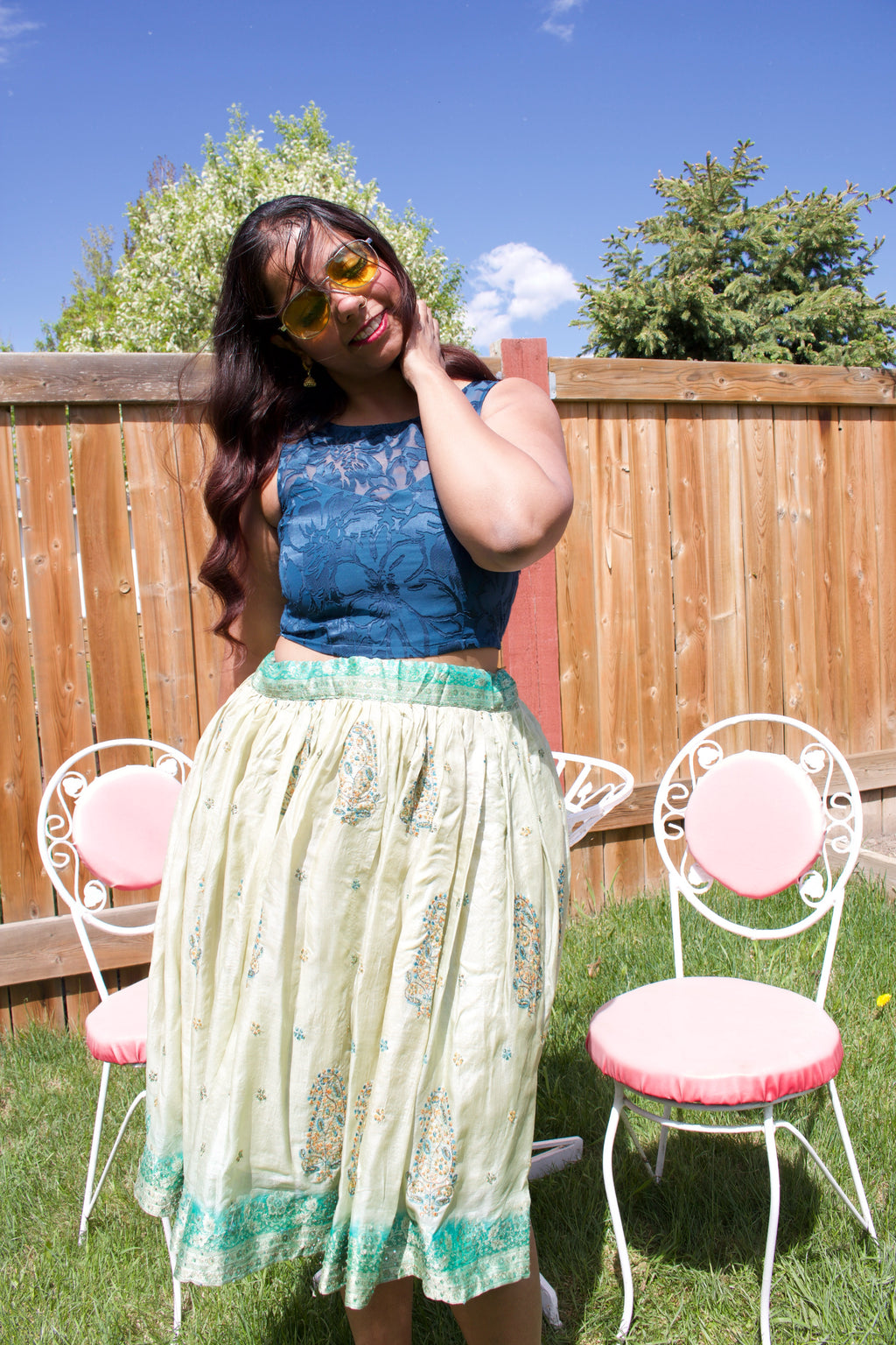 Avocado Twirl Tales Midi Skirt