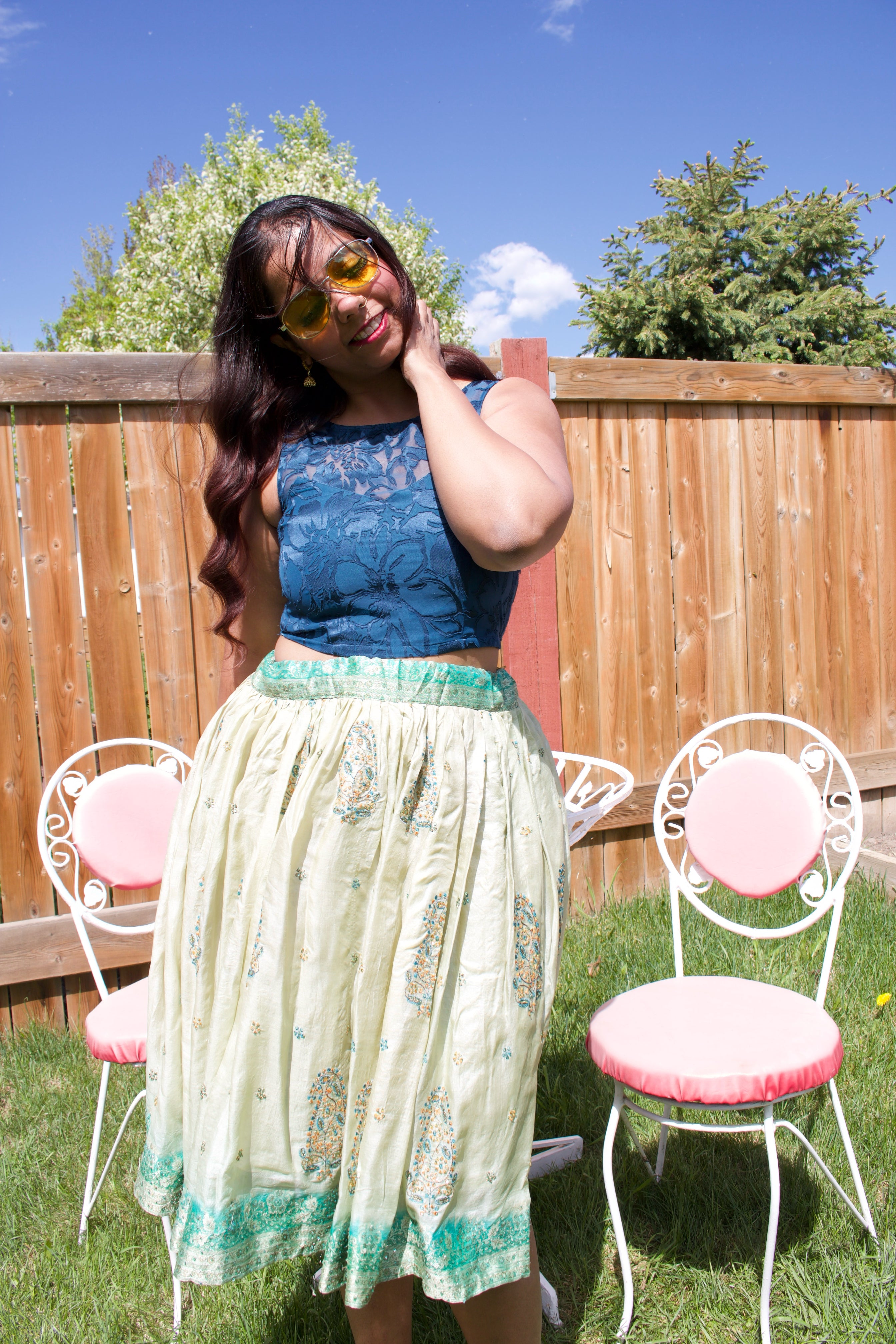 Avocado Twirl Tales Midi Skirt