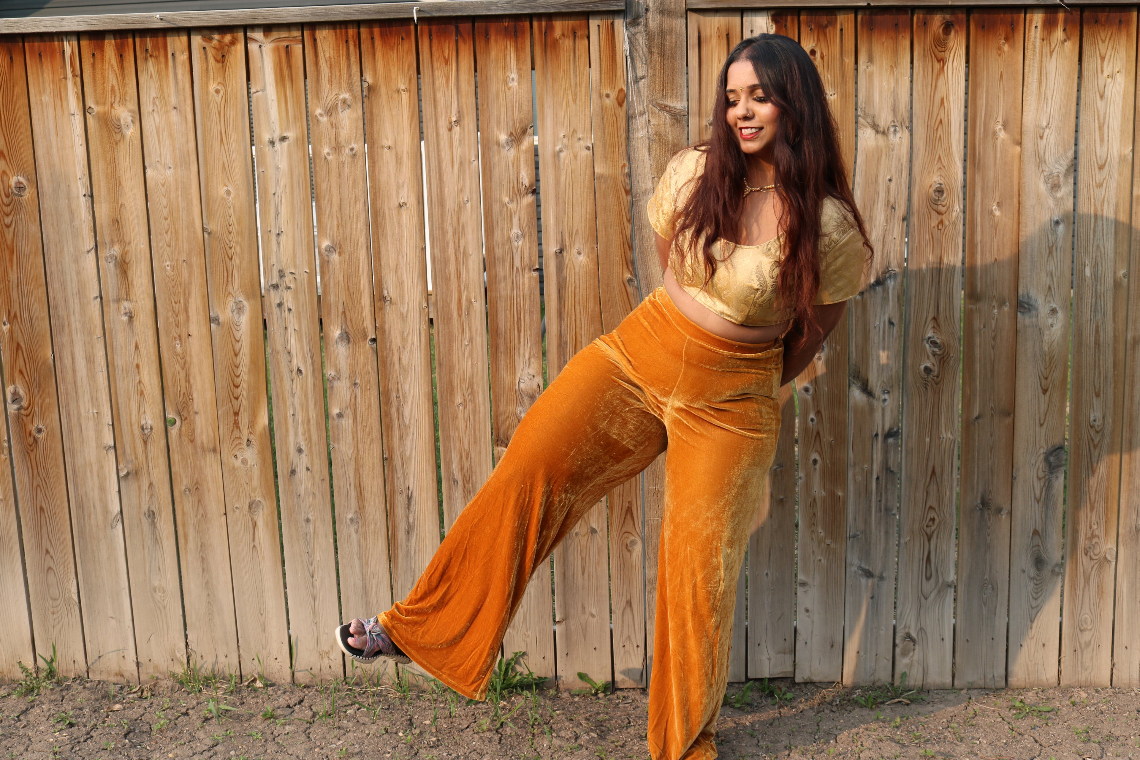 "The Gold Obsession" Ultra Crop Top with Velvet Pants