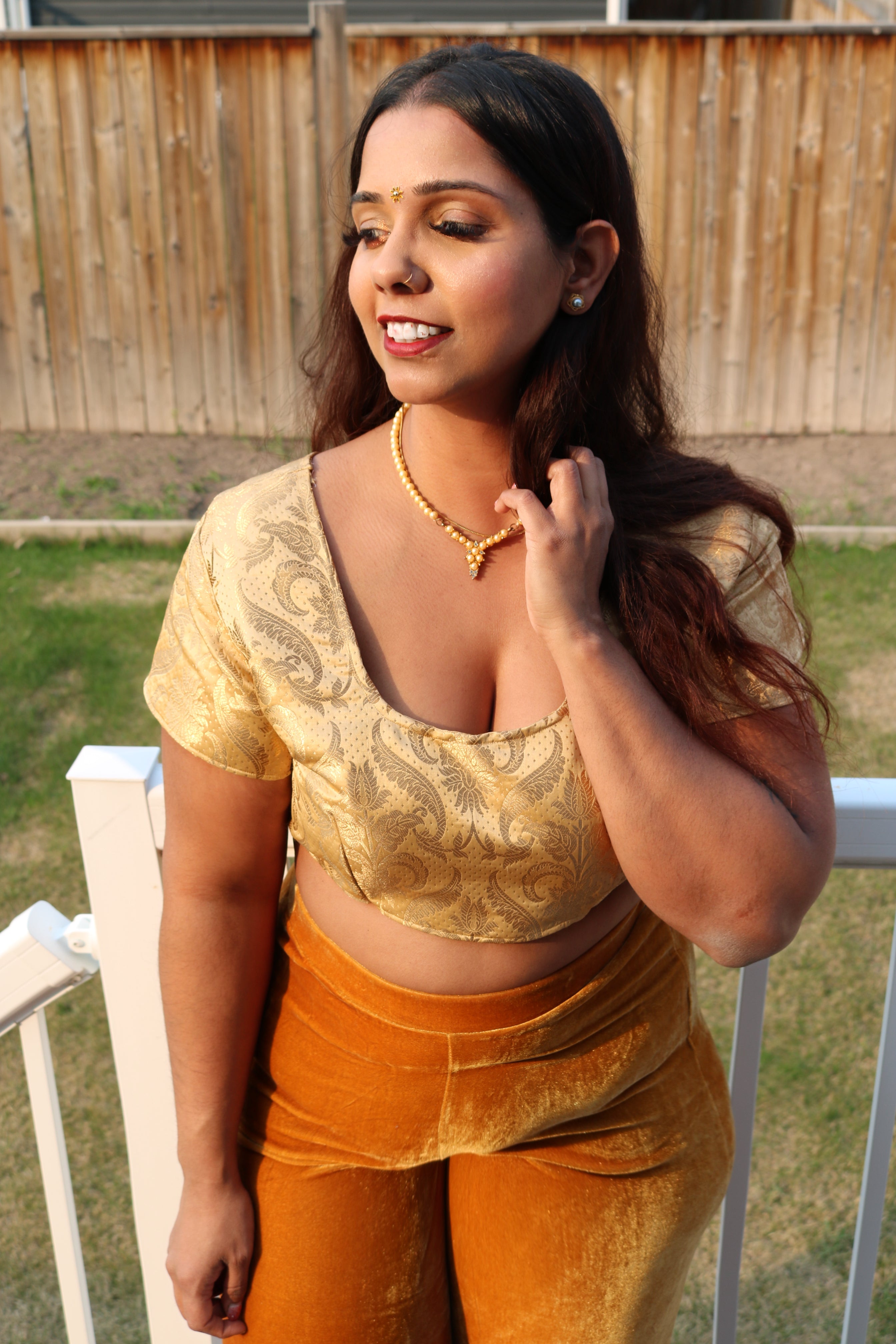 "The Gold Obsession" Ultra Crop Top with Velvet Pants