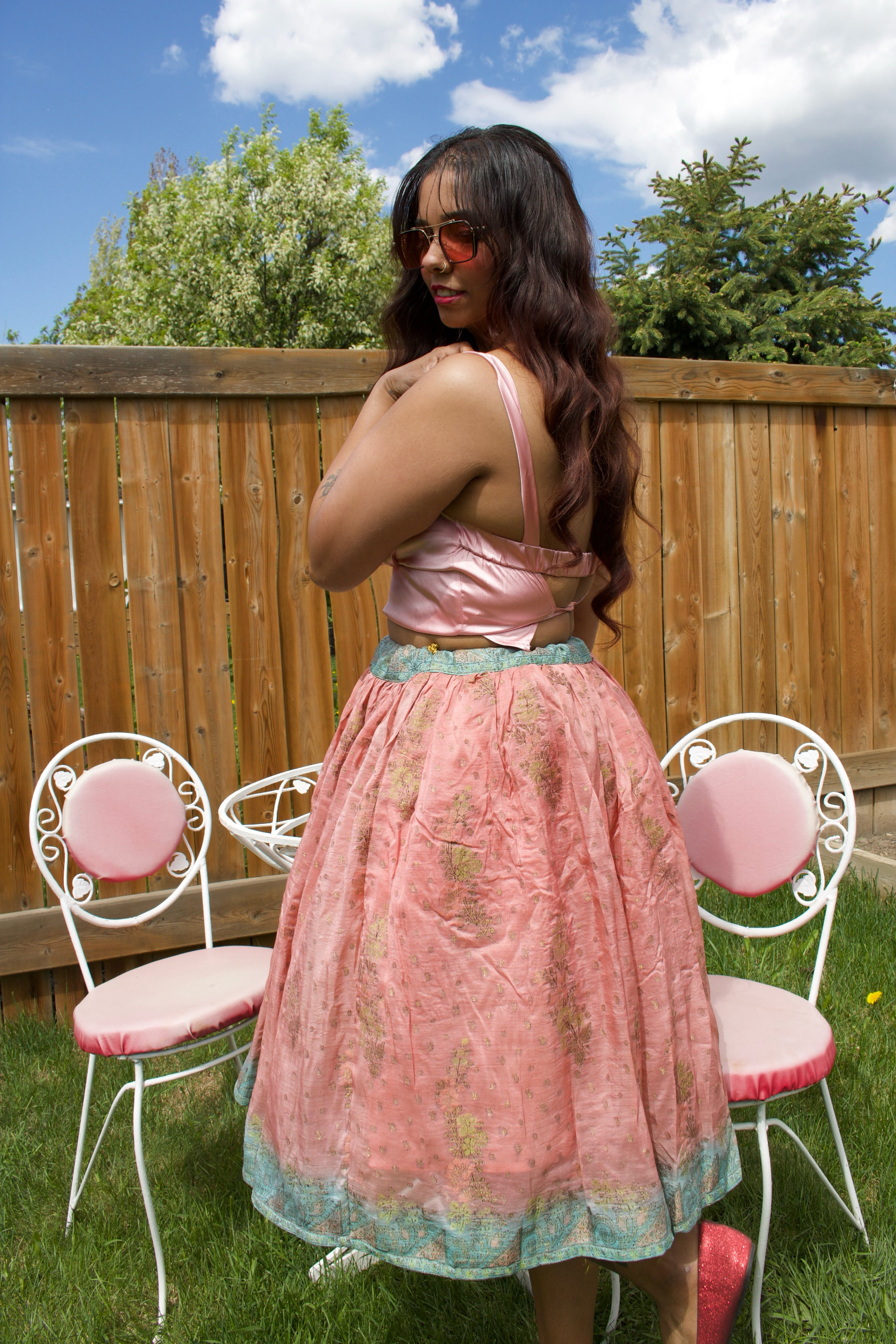 Peachy Twirl Tales Midi Skirt