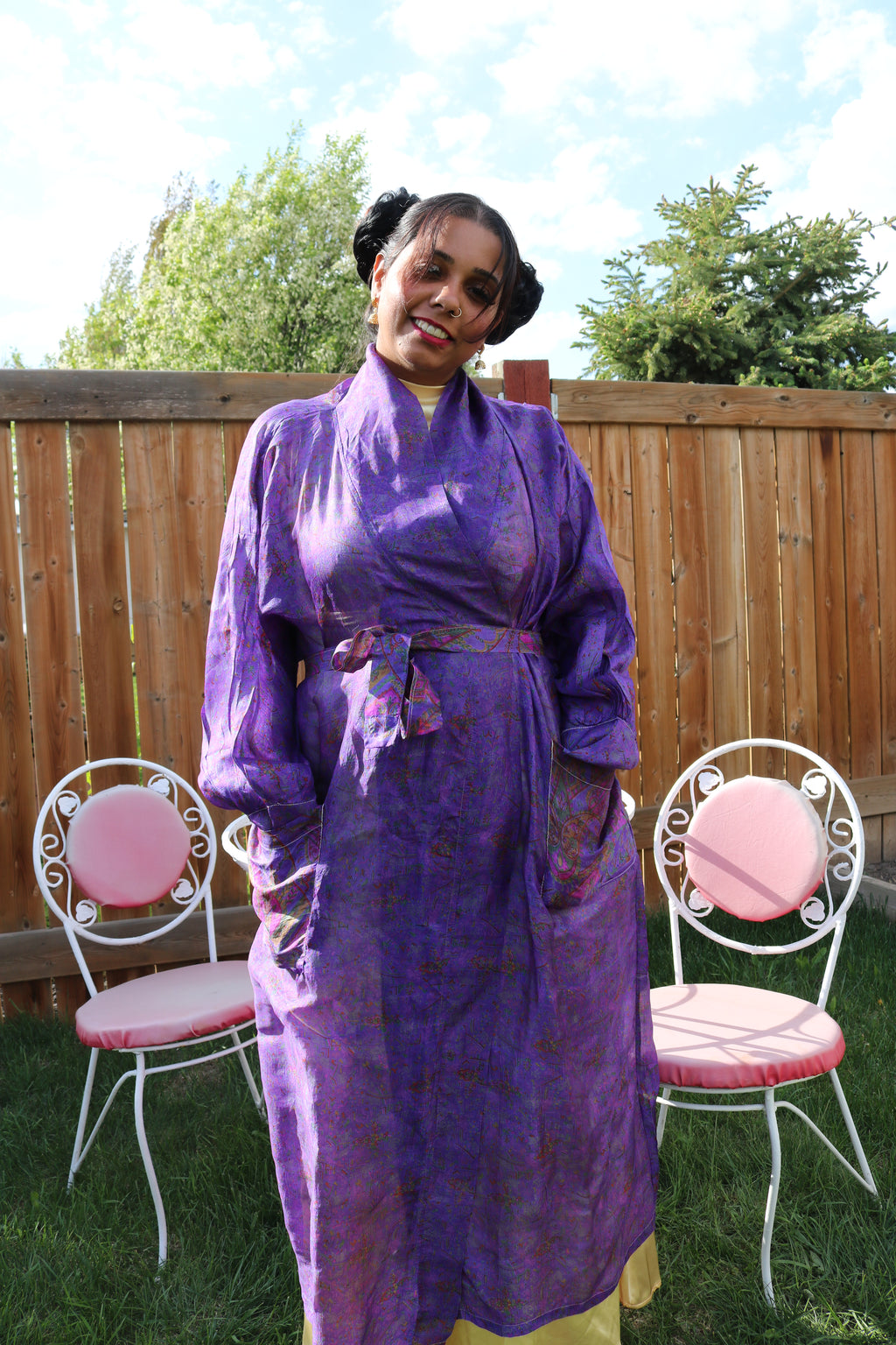 Amethyst Dusk Silk Saree Kimono Robe