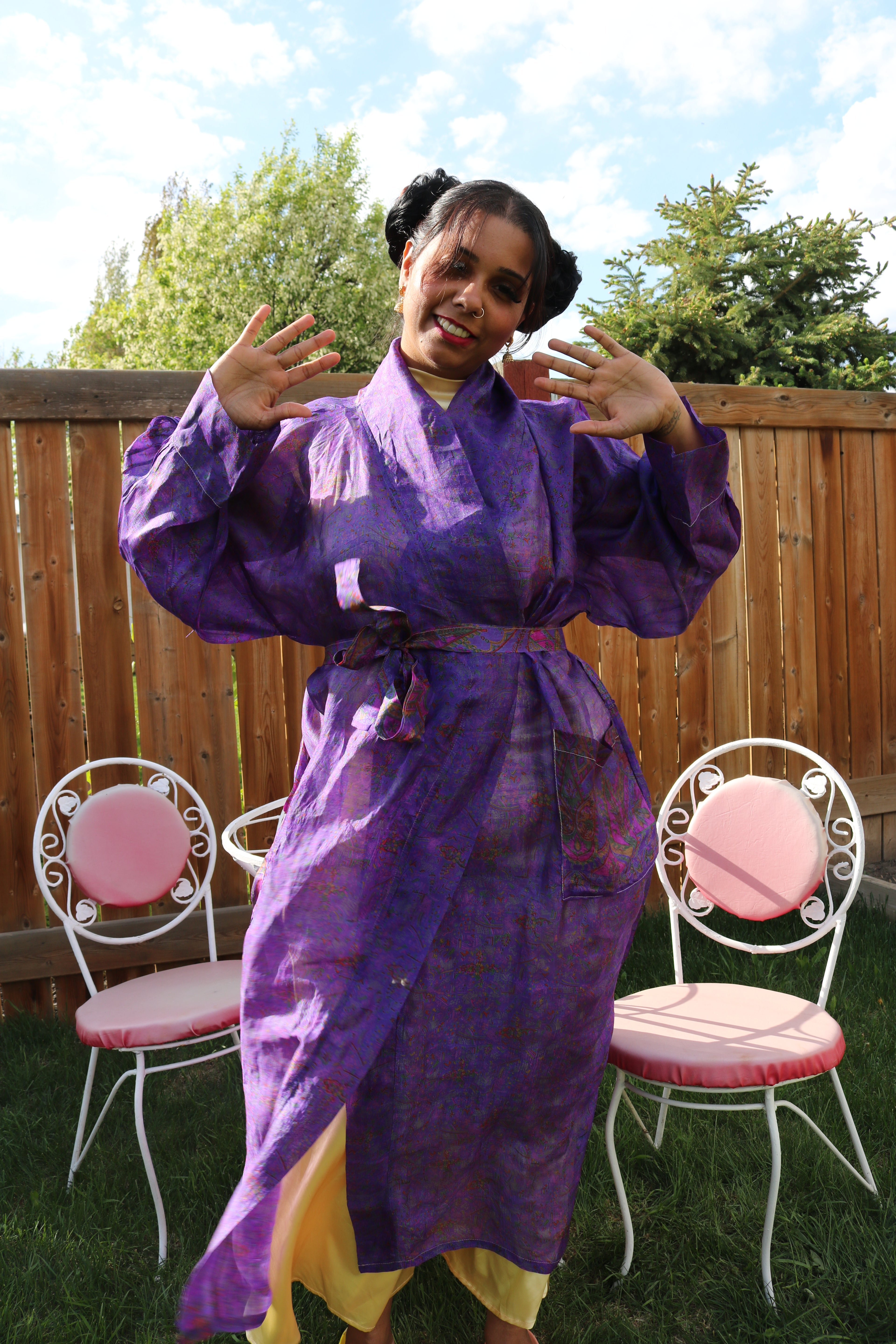 Amethyst Dusk Silk Saree Kimono Robe