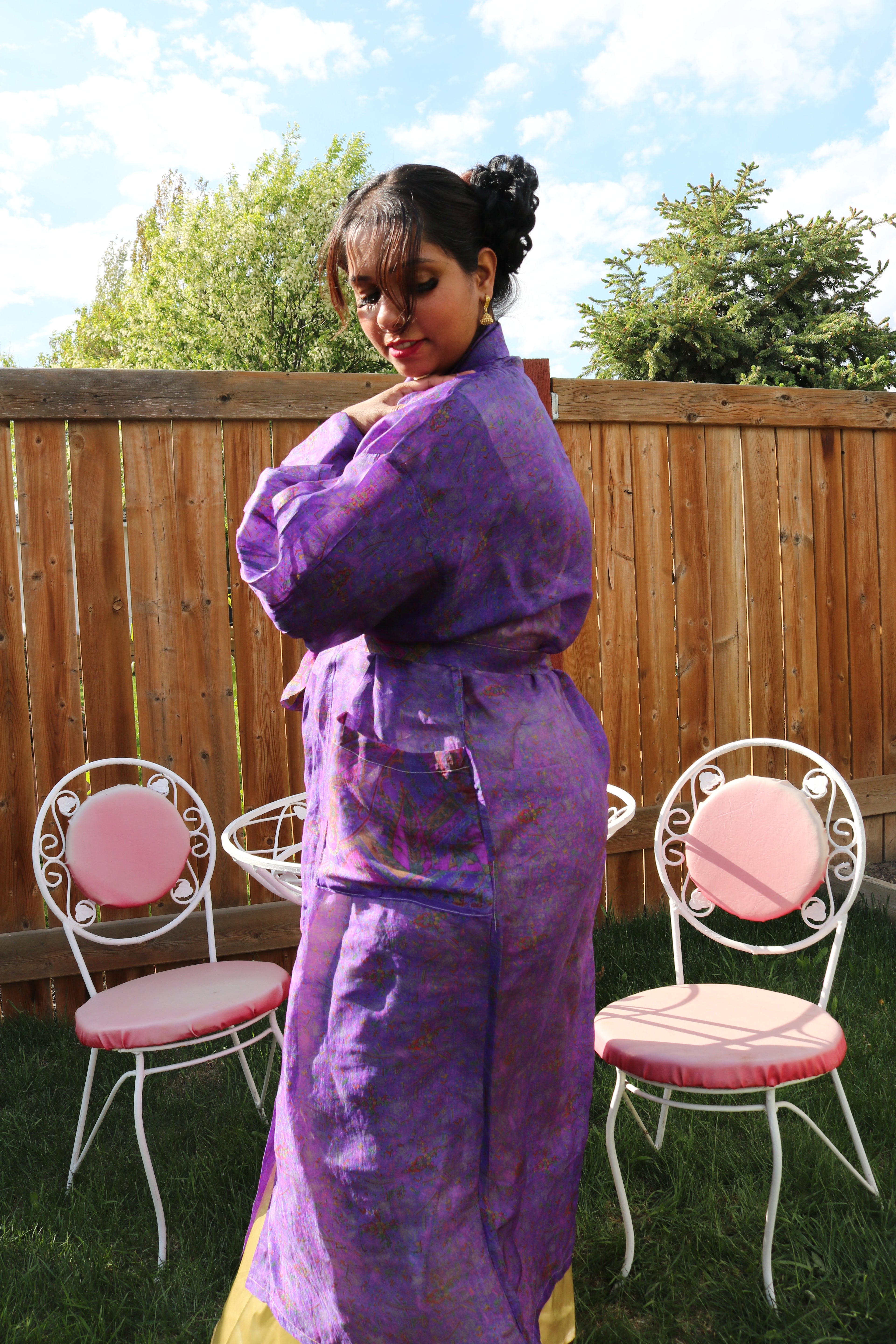 Amethyst Dusk Silk Saree Kimono Robe