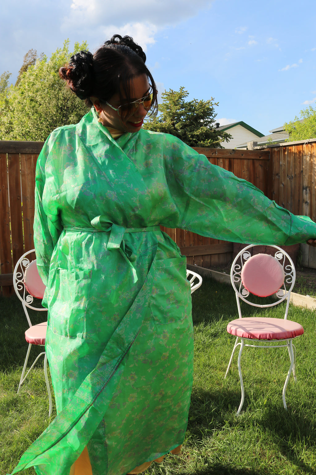 Minty Business Silk Saree Kimono Robe