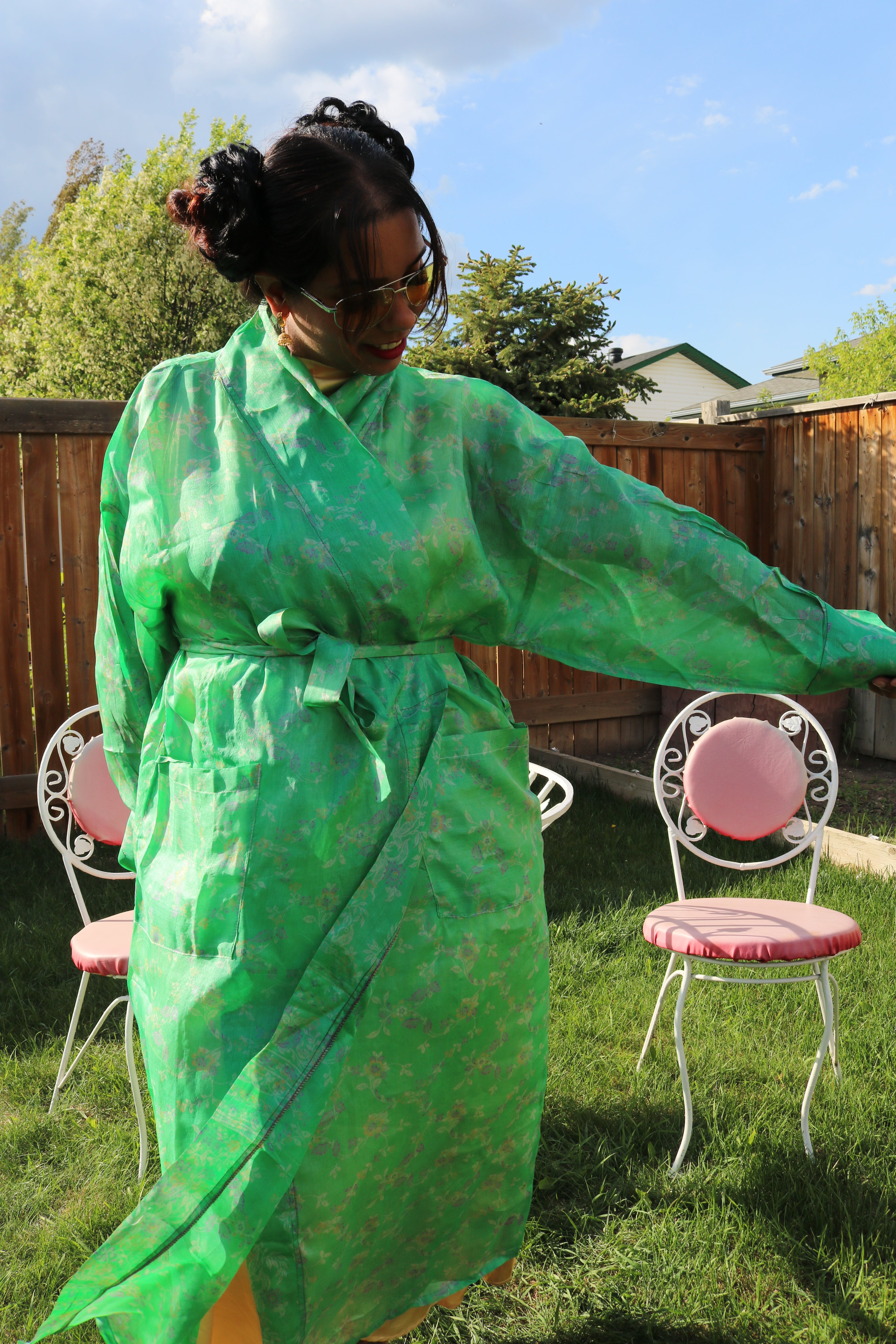 Minty Business Silk Saree Kimono Robe