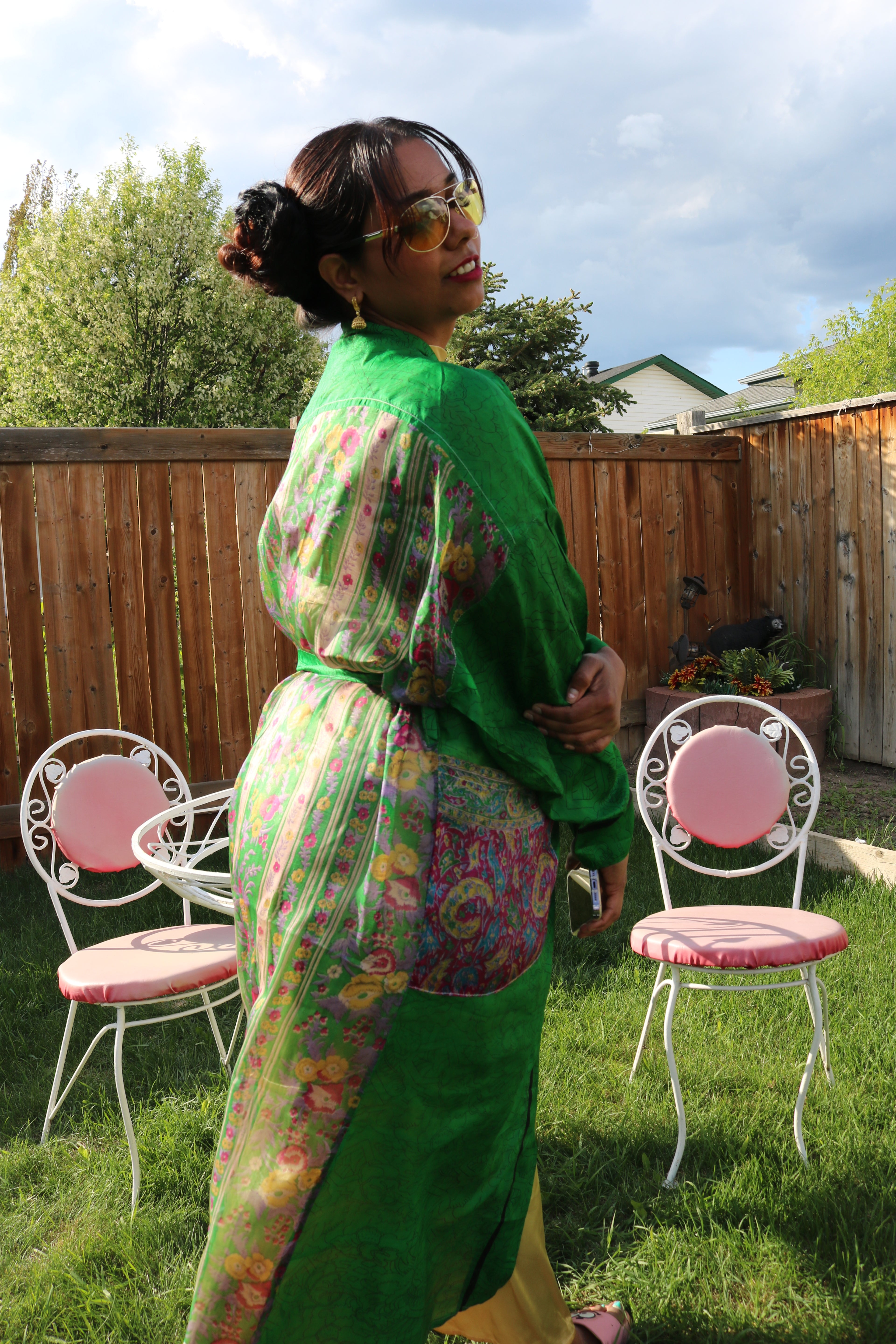 Meadow Whisper Silk Saree Kimono Robe