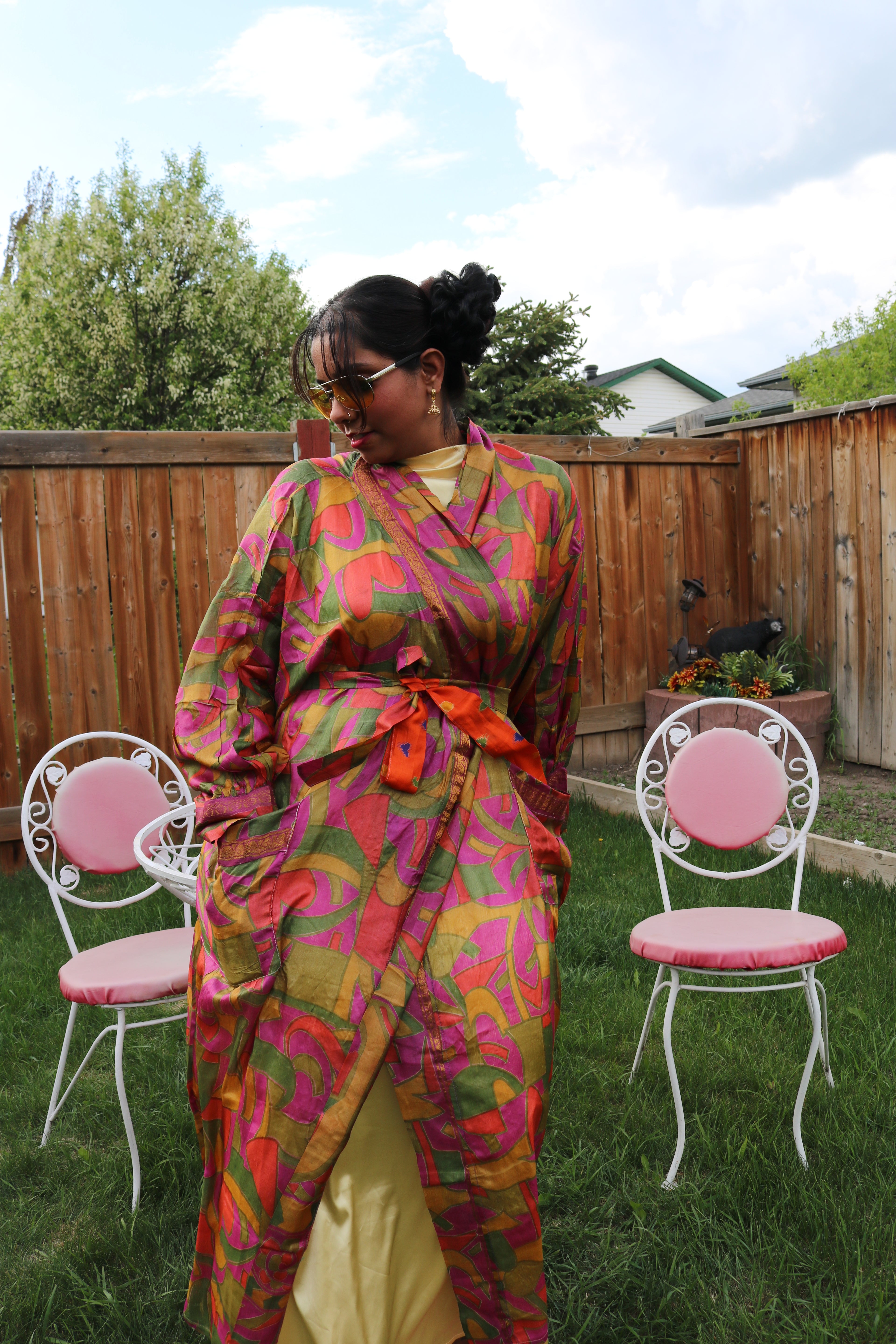 Prism Dance Silk Saree Kimono Robe