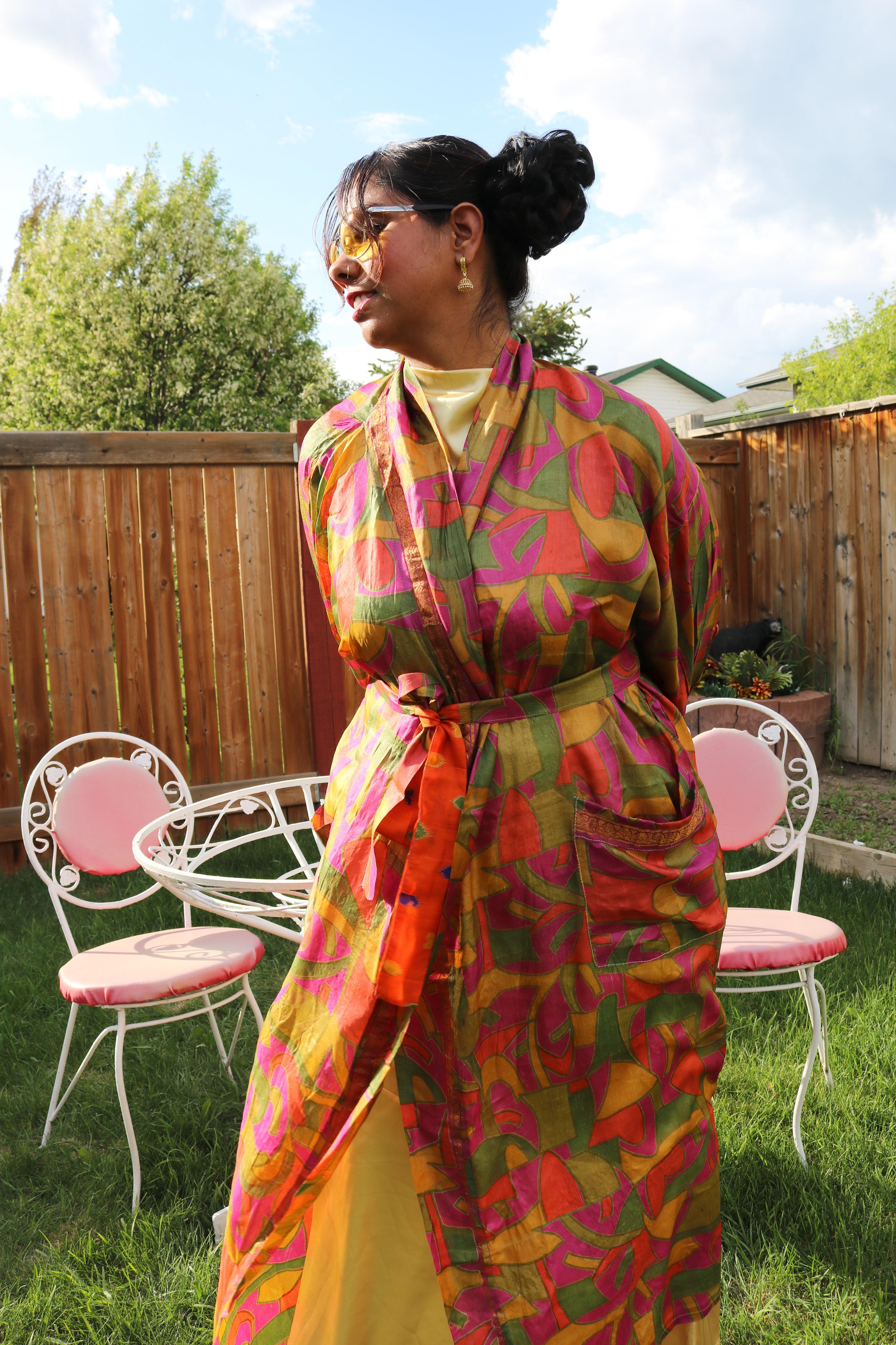 Prism Dance Silk Saree Kimono Robe