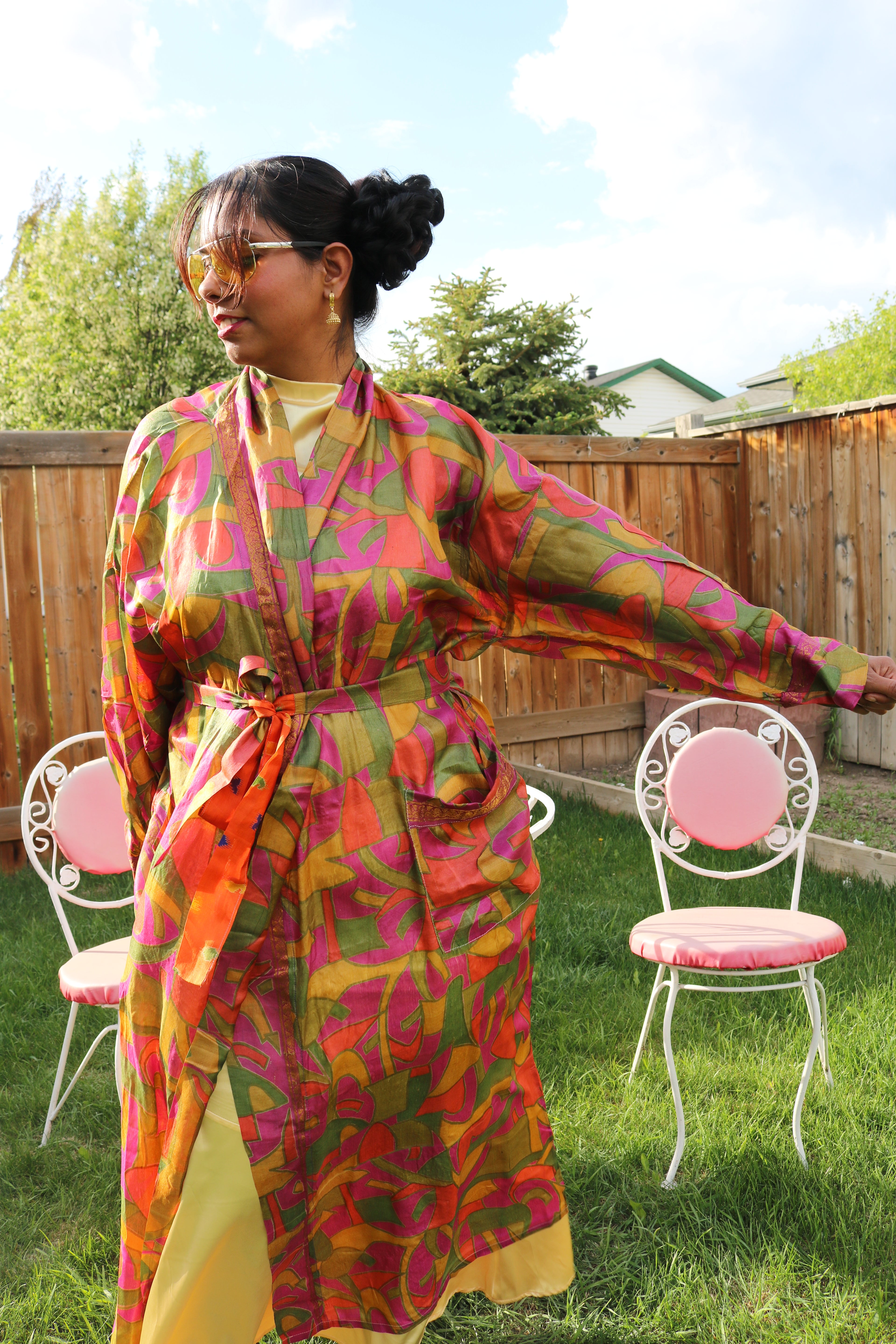 Prism Dance Silk Saree Kimono Robe