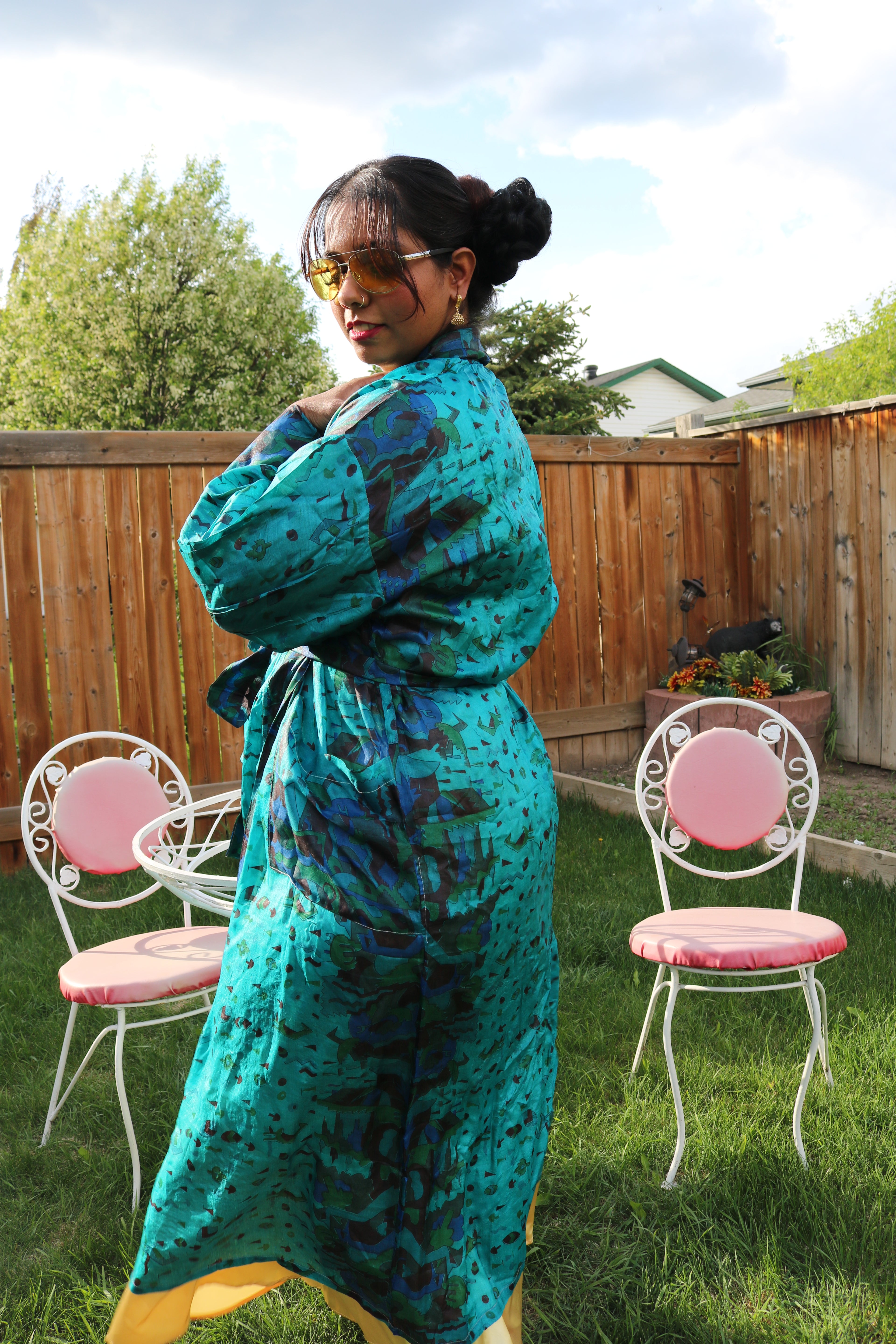 Deep Tide Silk Saree Kimono Robe