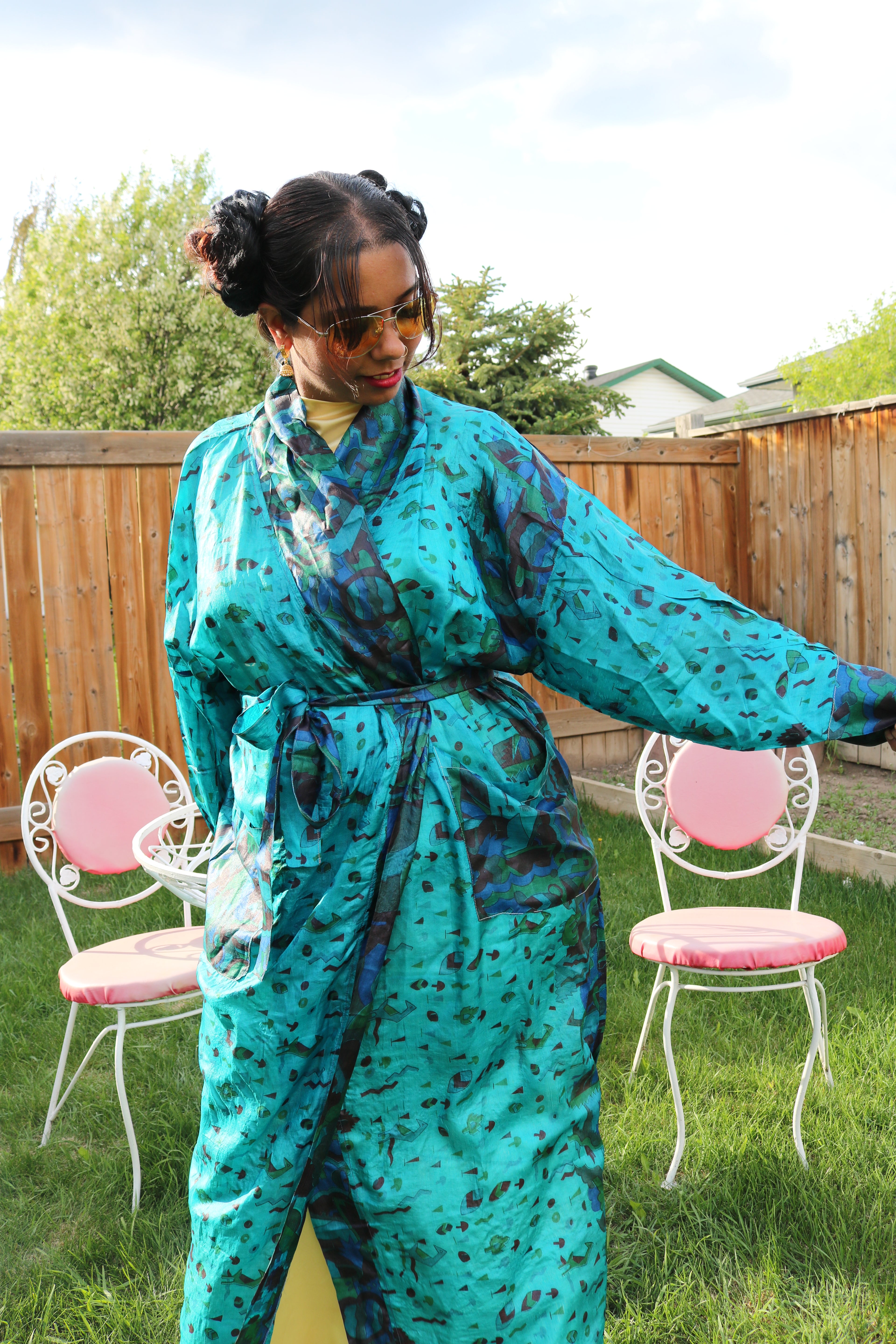 Deep Tide Silk Saree Kimono Robe