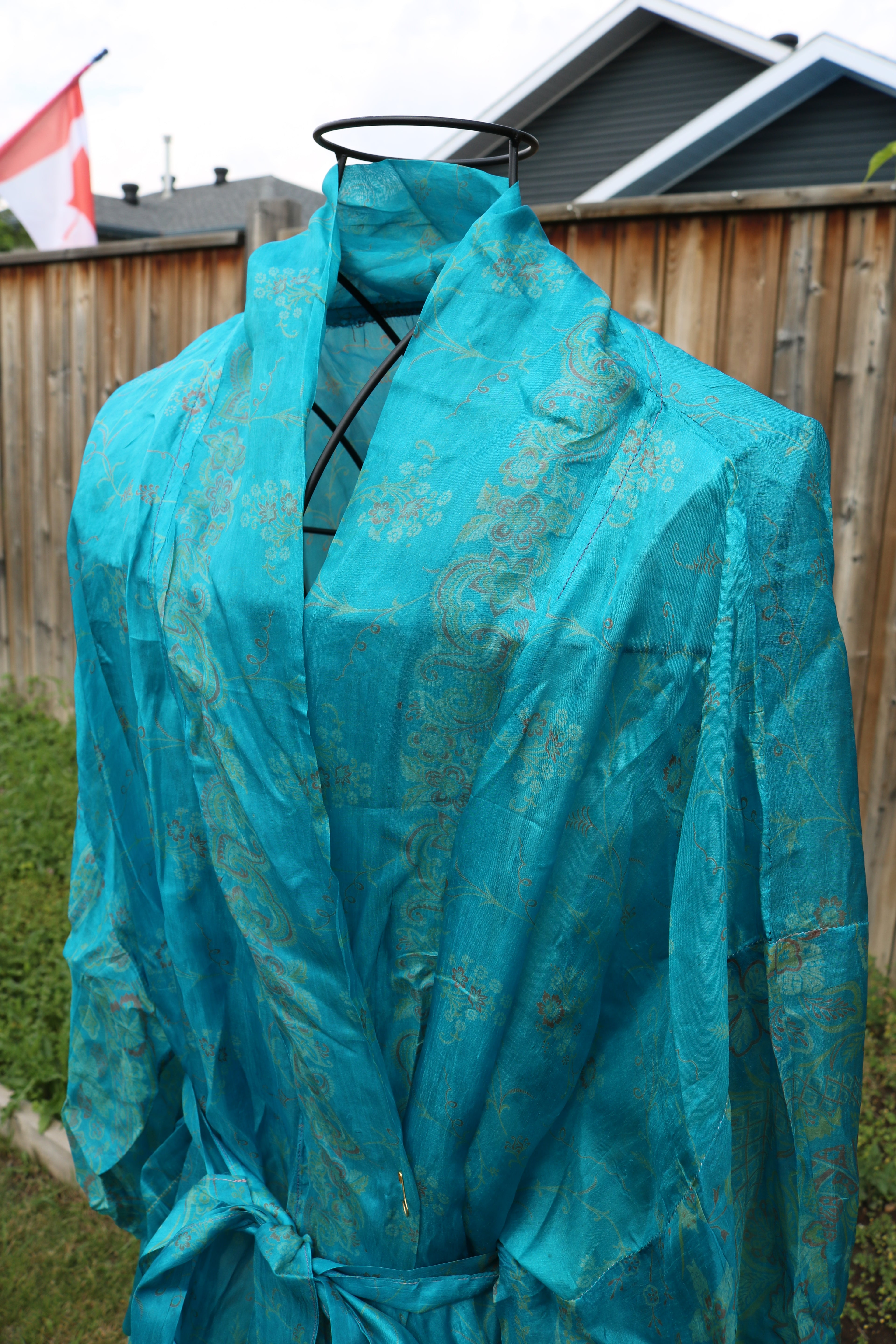 Cloud Drift Silk Saree Kimono Robe