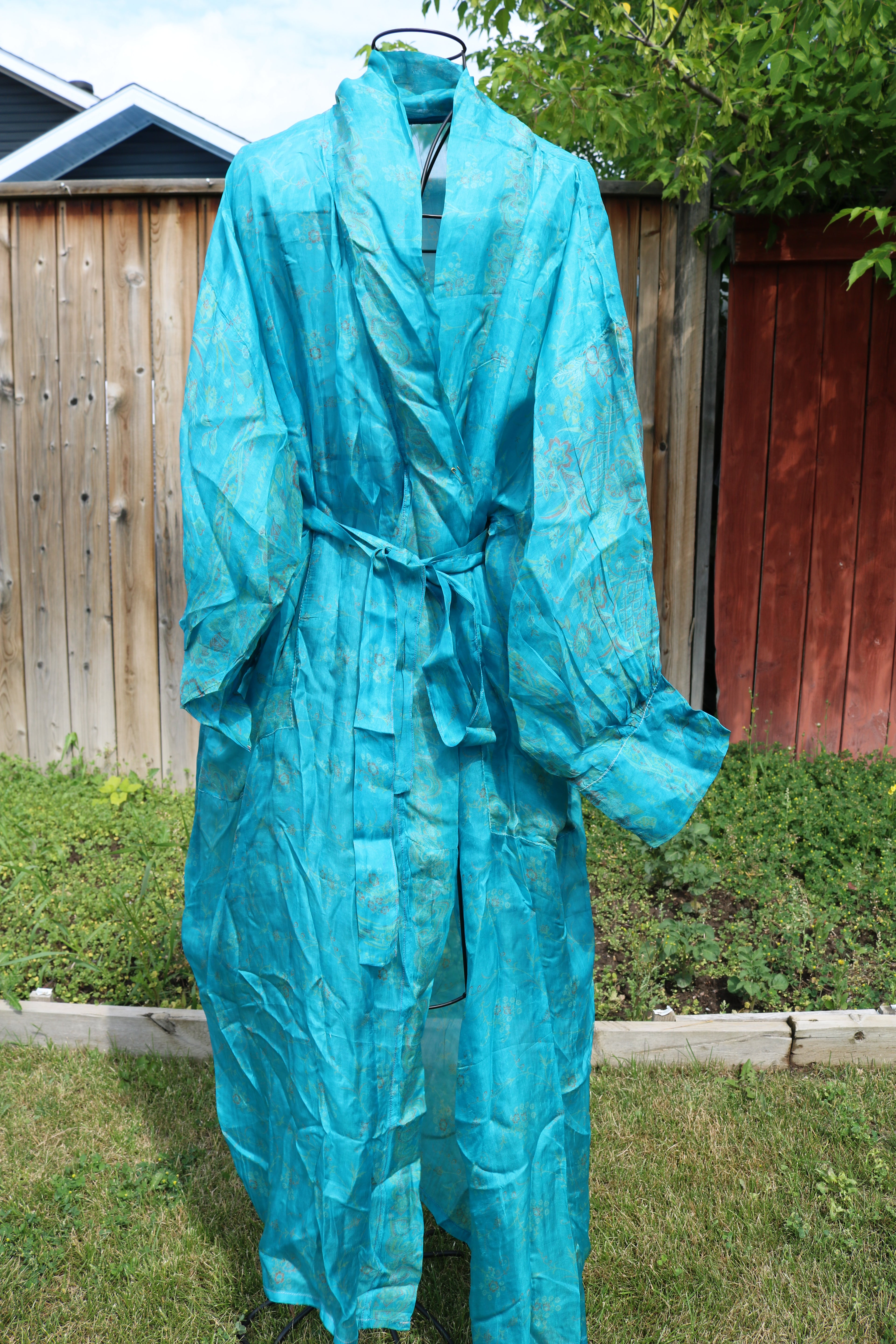 Cloud Drift Silk Saree Kimono Robe