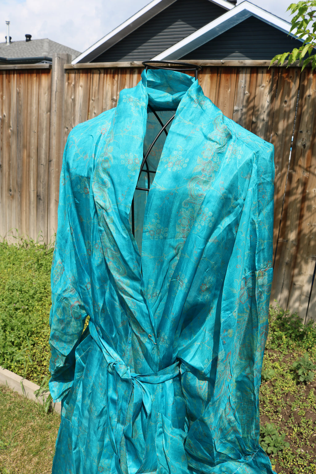 Cloud Drift Silk Saree Kimono Robe