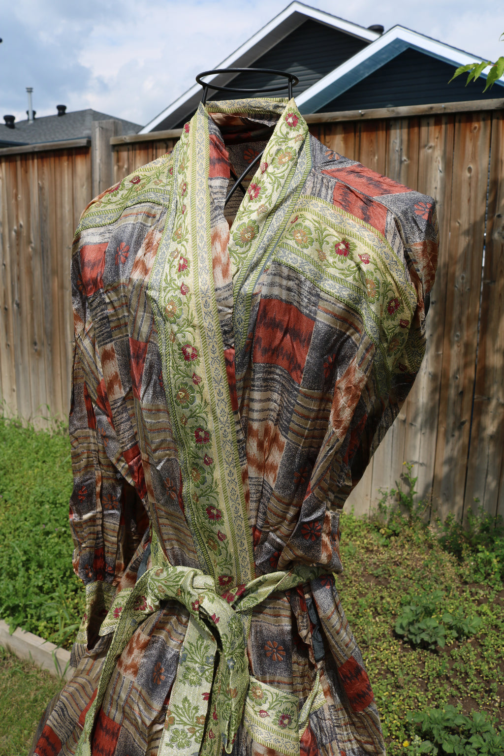 Moonlight Grey Silk Saree Kimono Robe