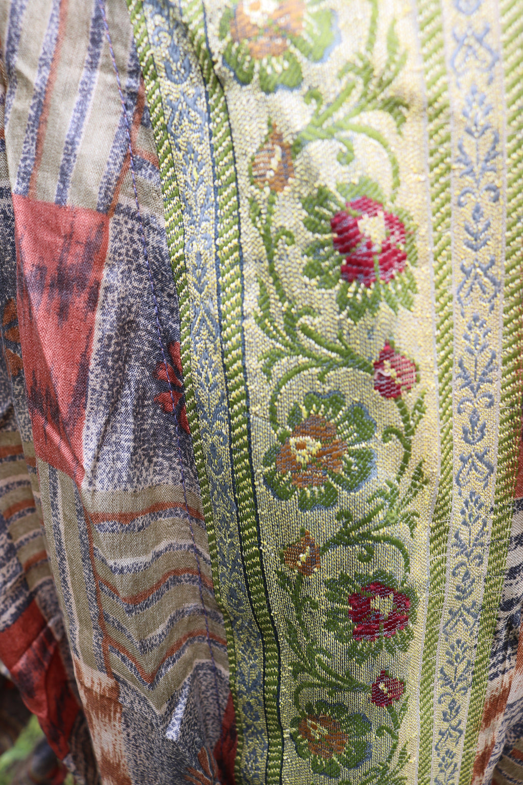 Moonlight Grey Silk Saree Kimono Robe