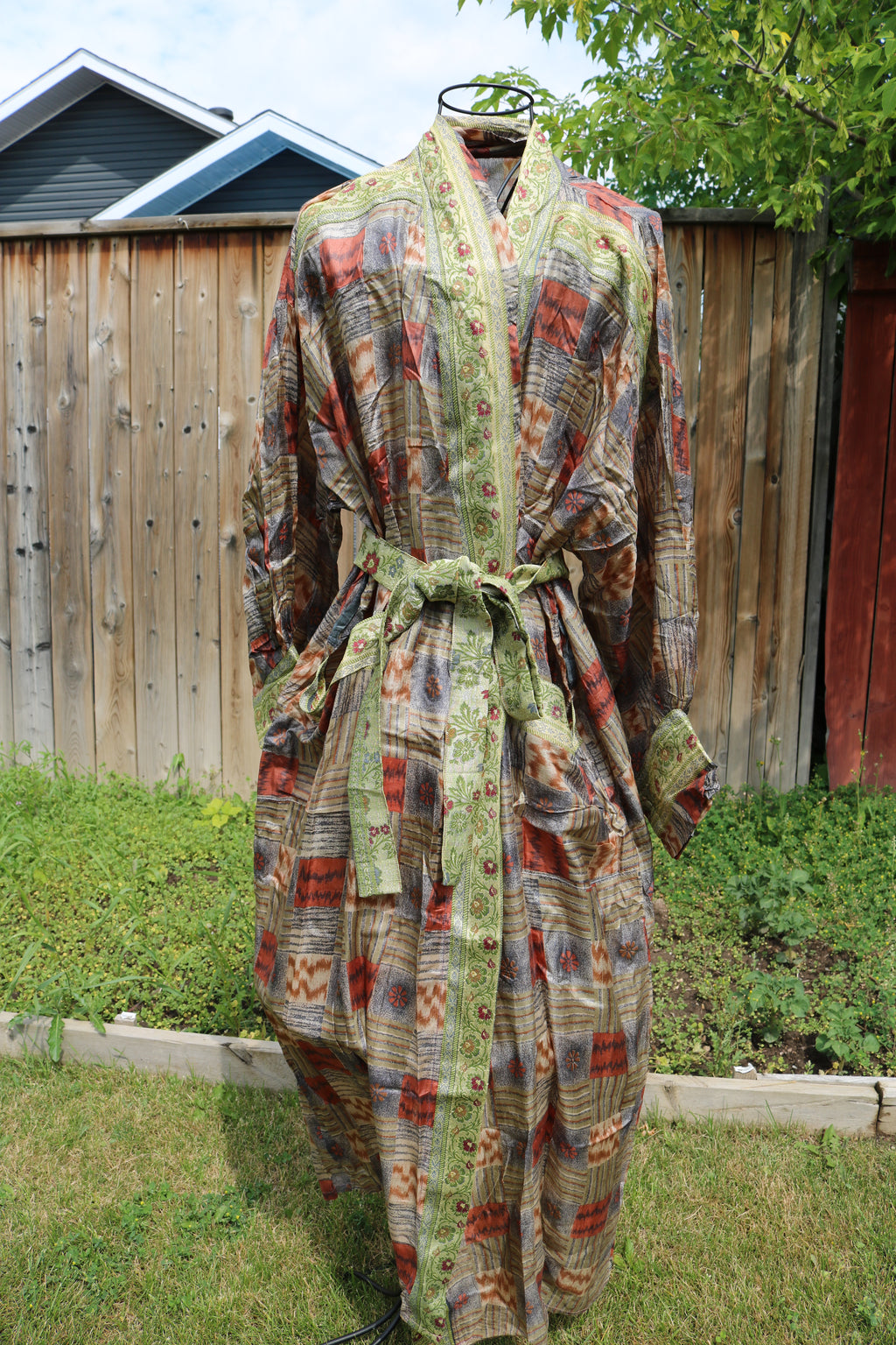 Moonlight Grey Silk Saree Kimono Robe