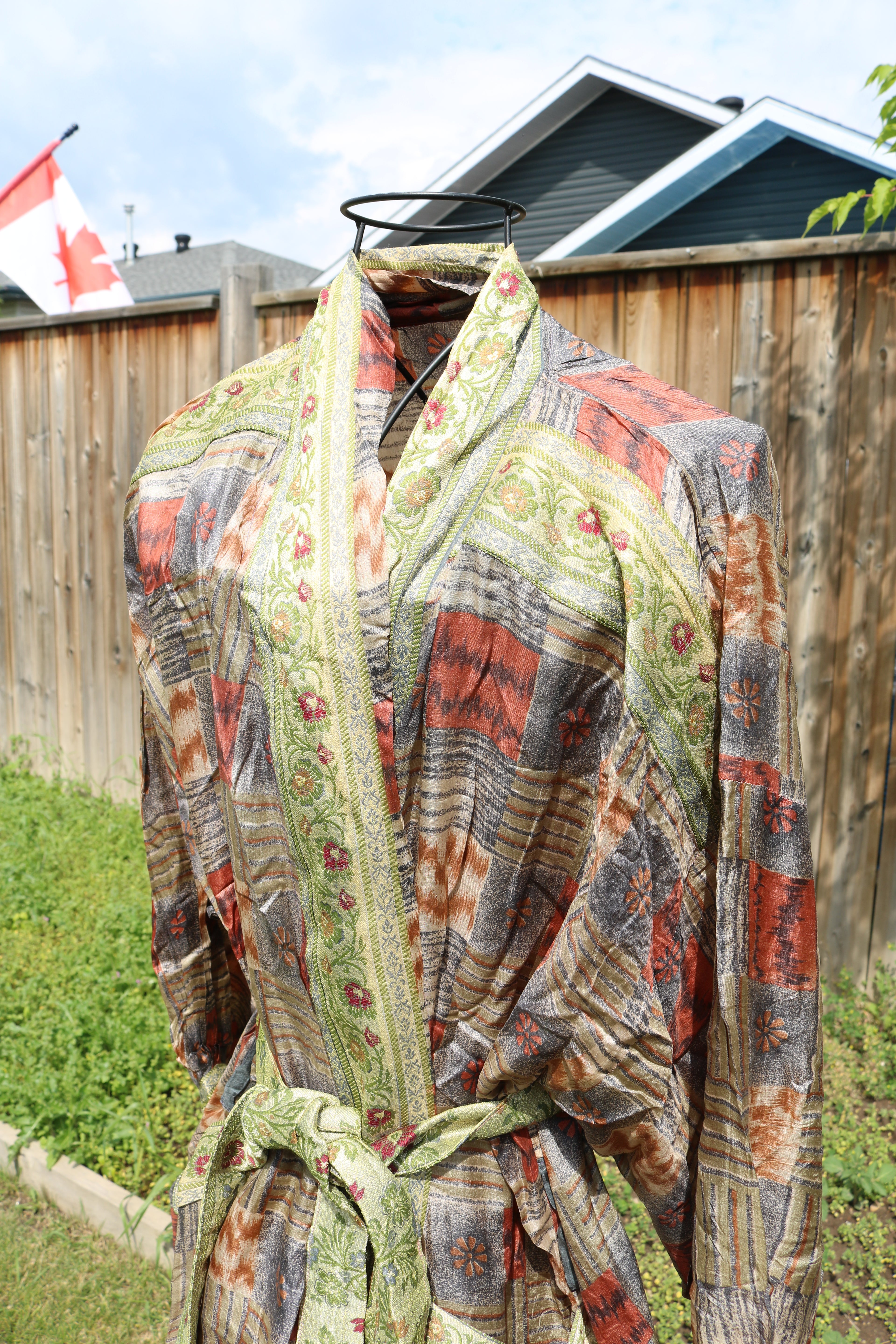 Moonlight Grey Silk Saree Kimono Robe