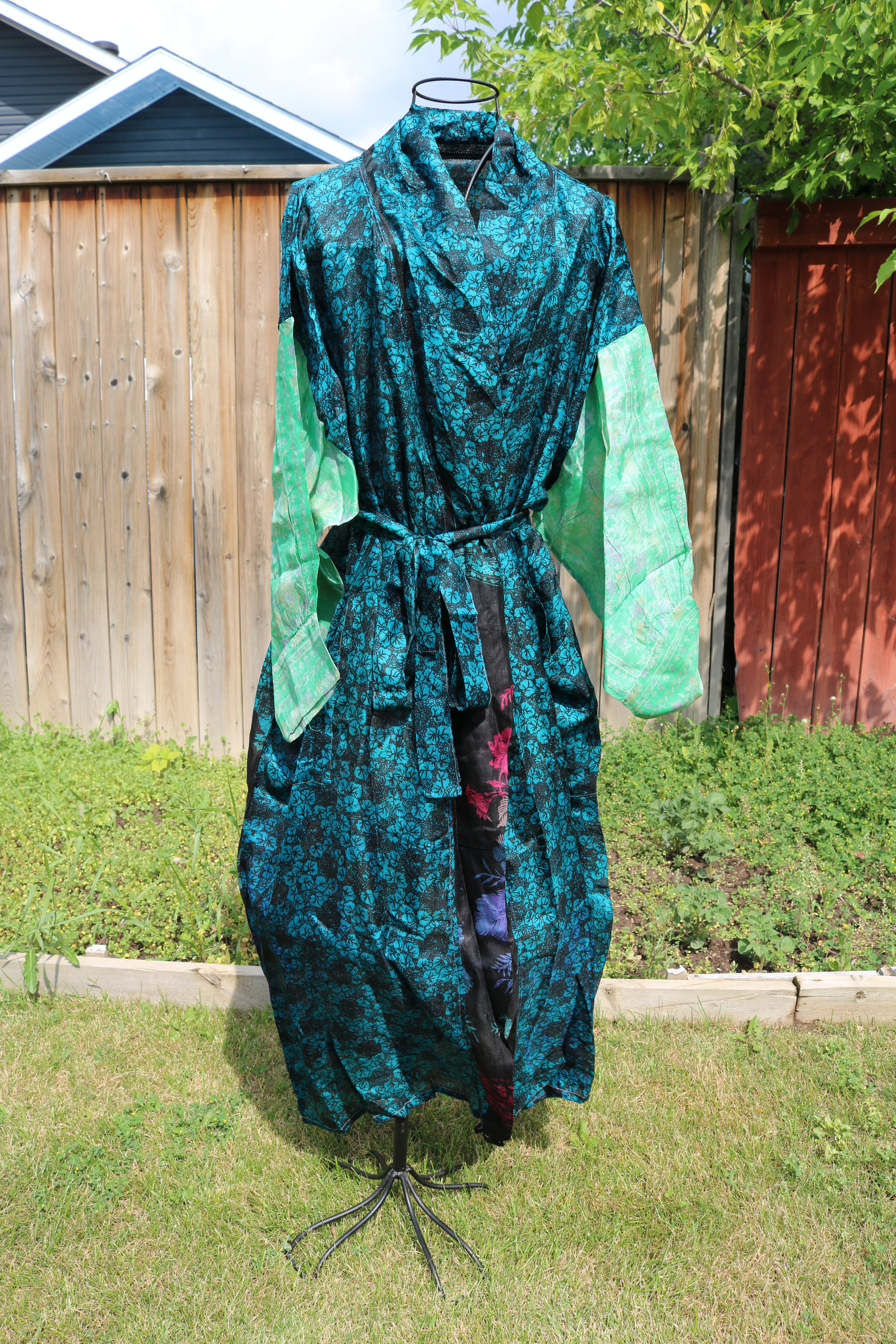 Cosmic Drift Silk Saree Kimono Robe